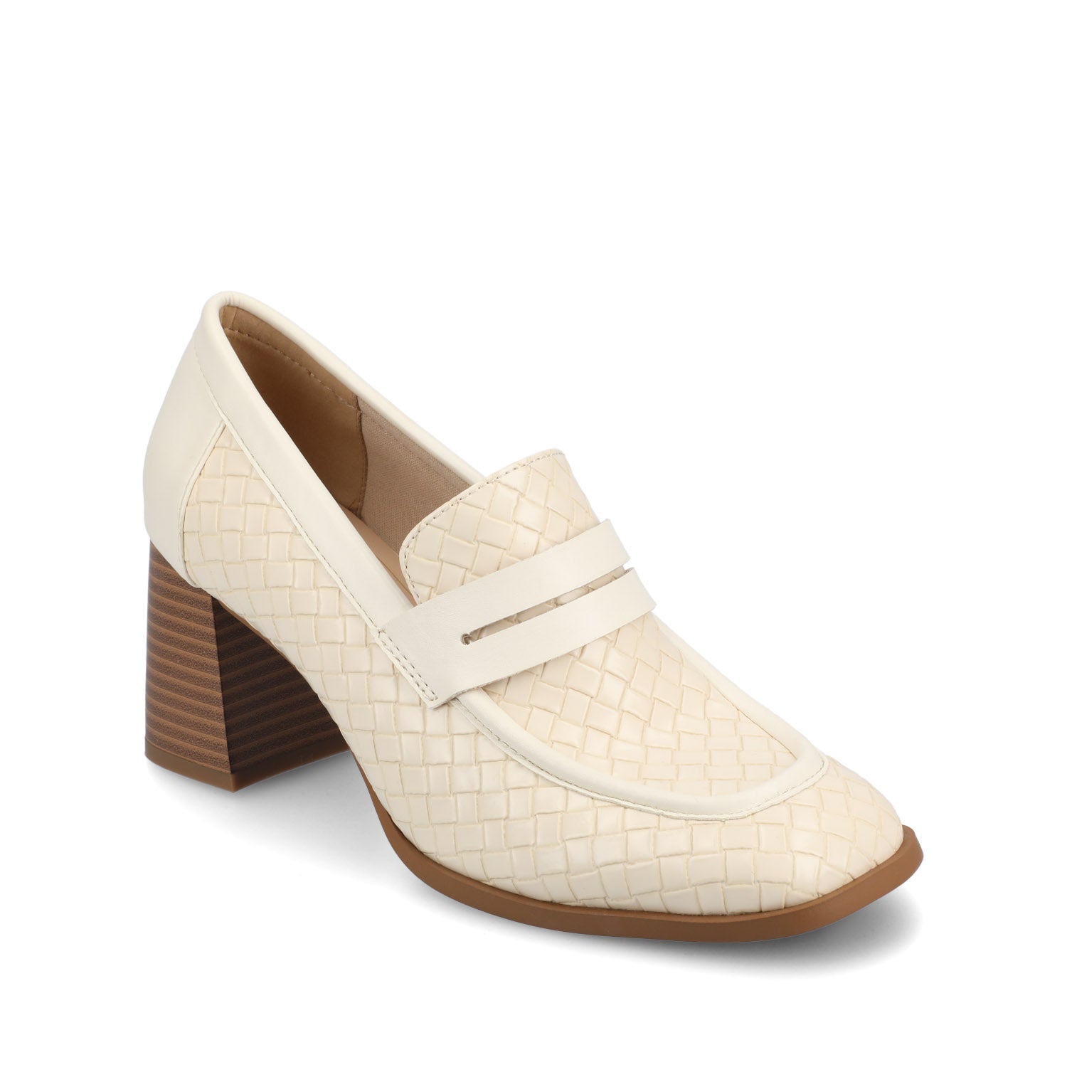MALLEAH BLOCK HEEL LOAFERS IN WIDE - Bone Woven