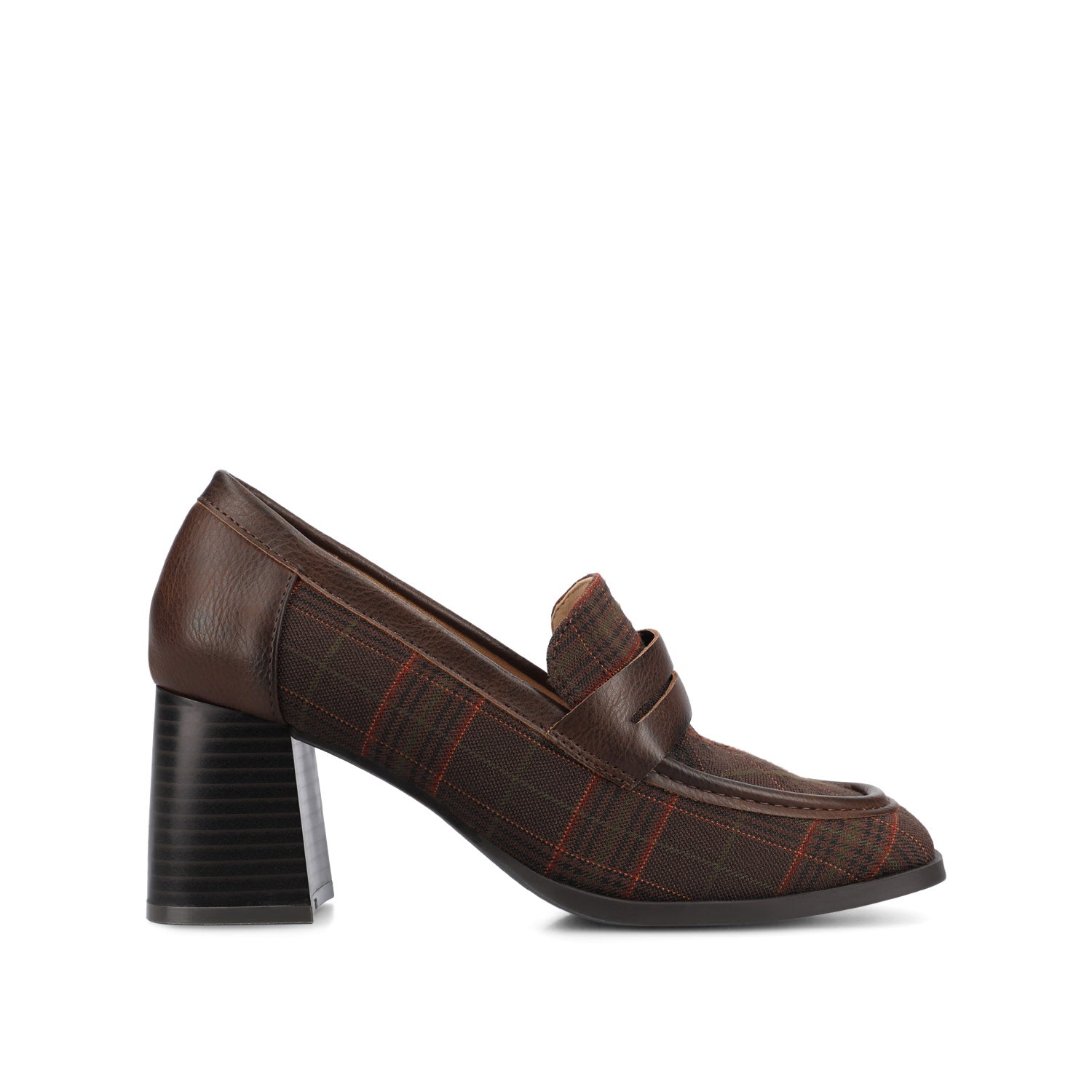 MALLEAH BLOCK HEEL LOAFERS - Brown Plaid
