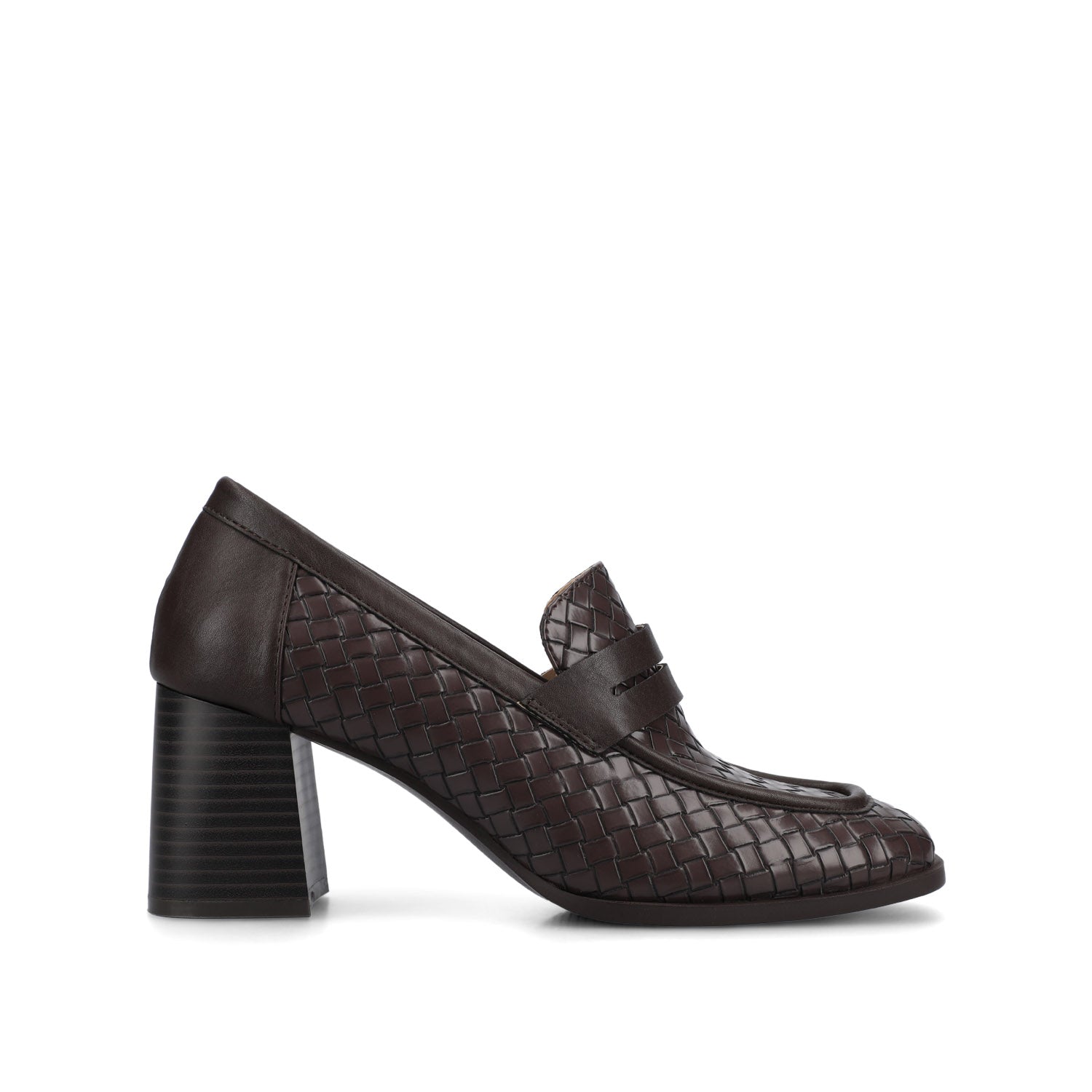 MALLEAH BLOCK HEEL LOAFERS IN WIDE - Chocolate Woven