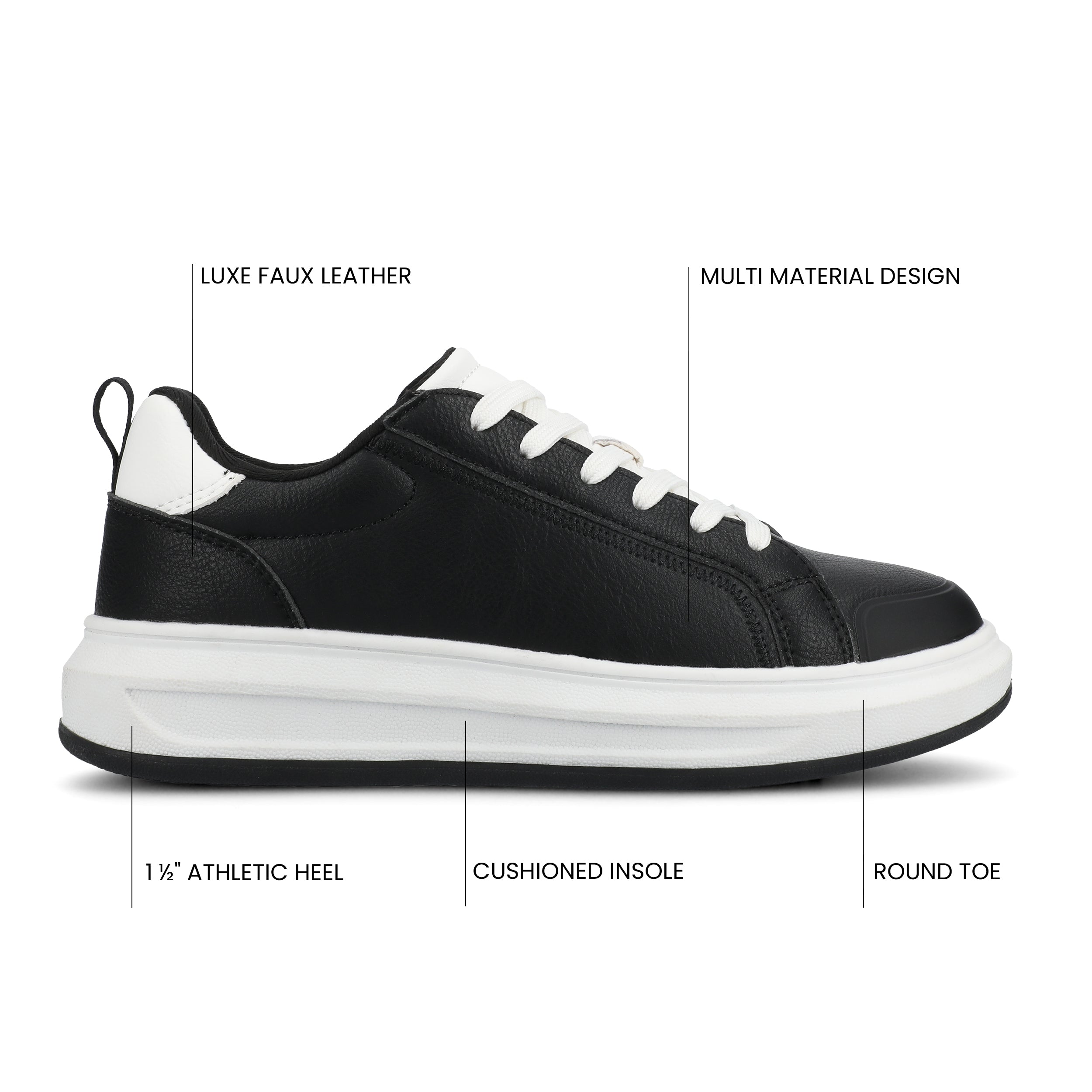 MEEYA CASUAL LACE UP SNEAKERS - Black