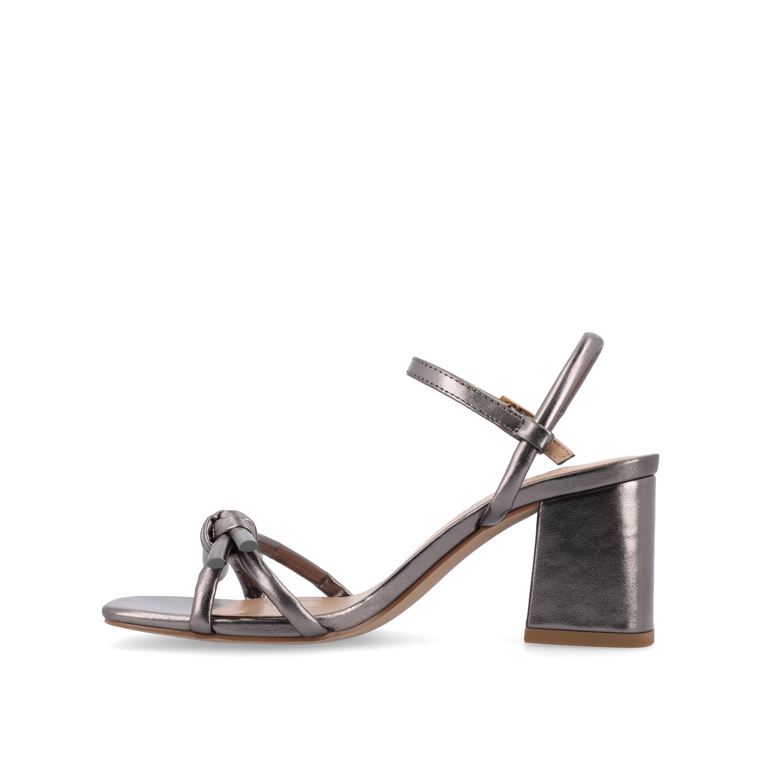 MERYL STRAPPY BLOCK HEELS IN FABRIC - Charcoal Pewter PU