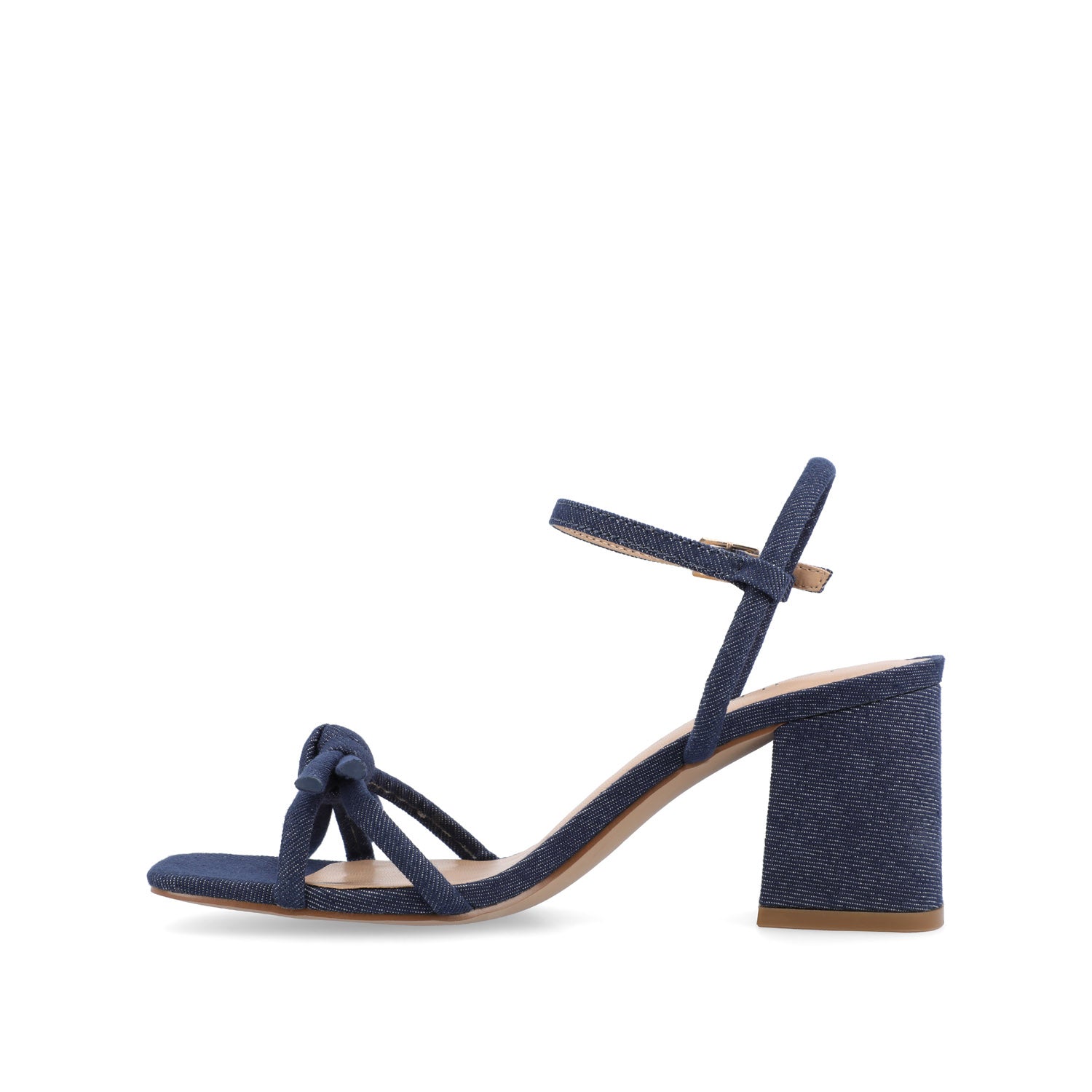 MERYL STRAPPY BLOCK HEELS IN FABRIC - Dark Denim