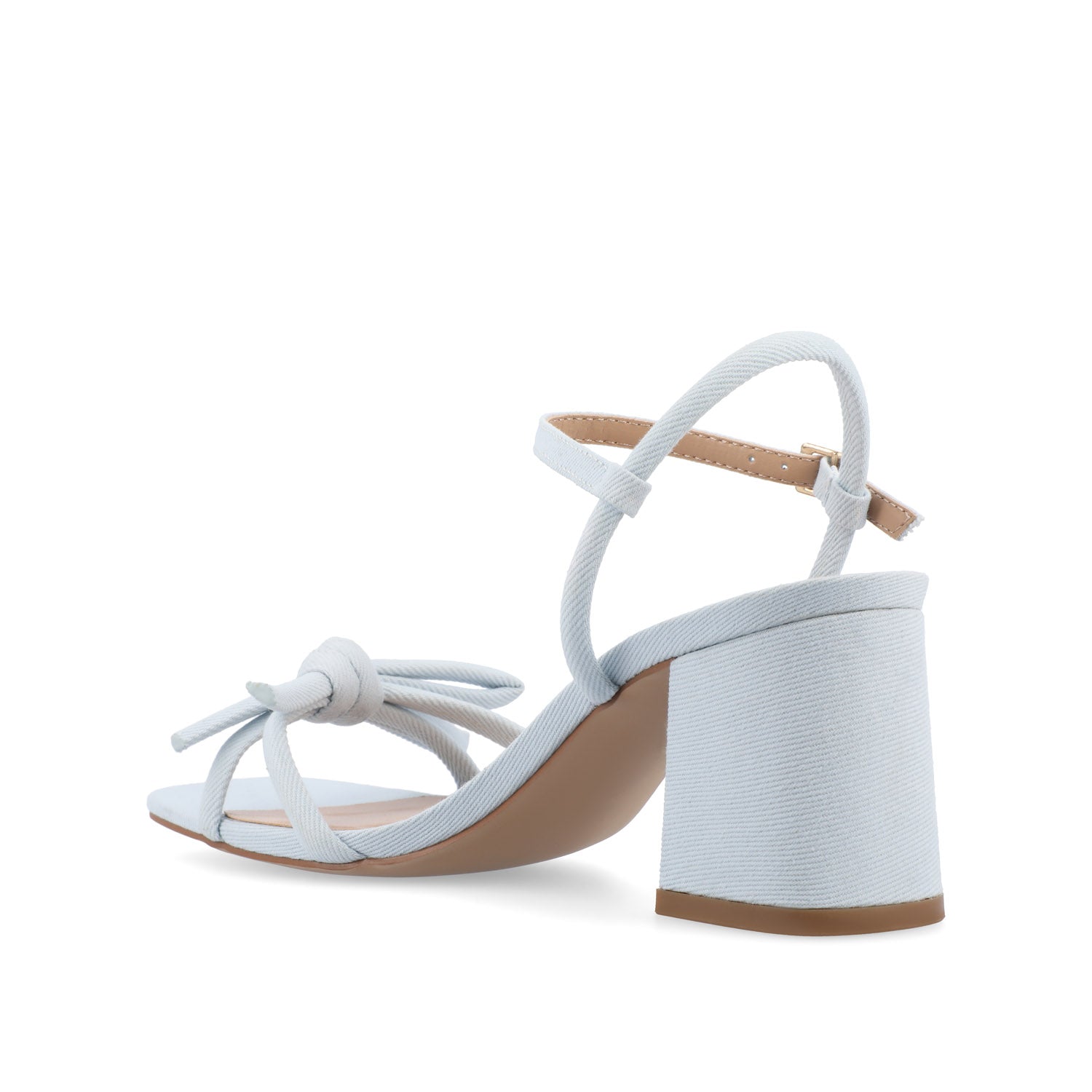 MERYL STRAPPY BLOCK HEELS IN FABRIC - Light Denim