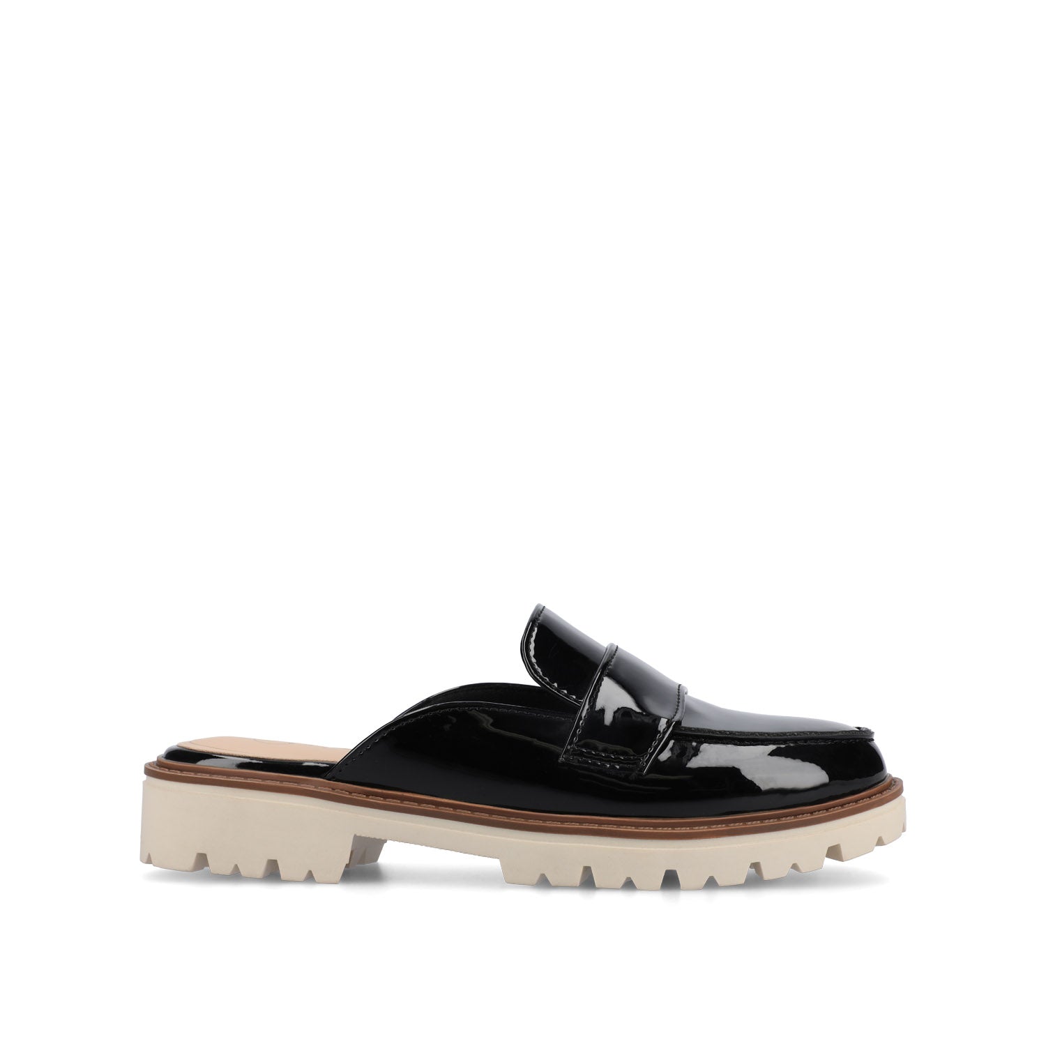 MIYCAH MULED LOAFER FLATS IN FAUX SUEDE - Black Patent