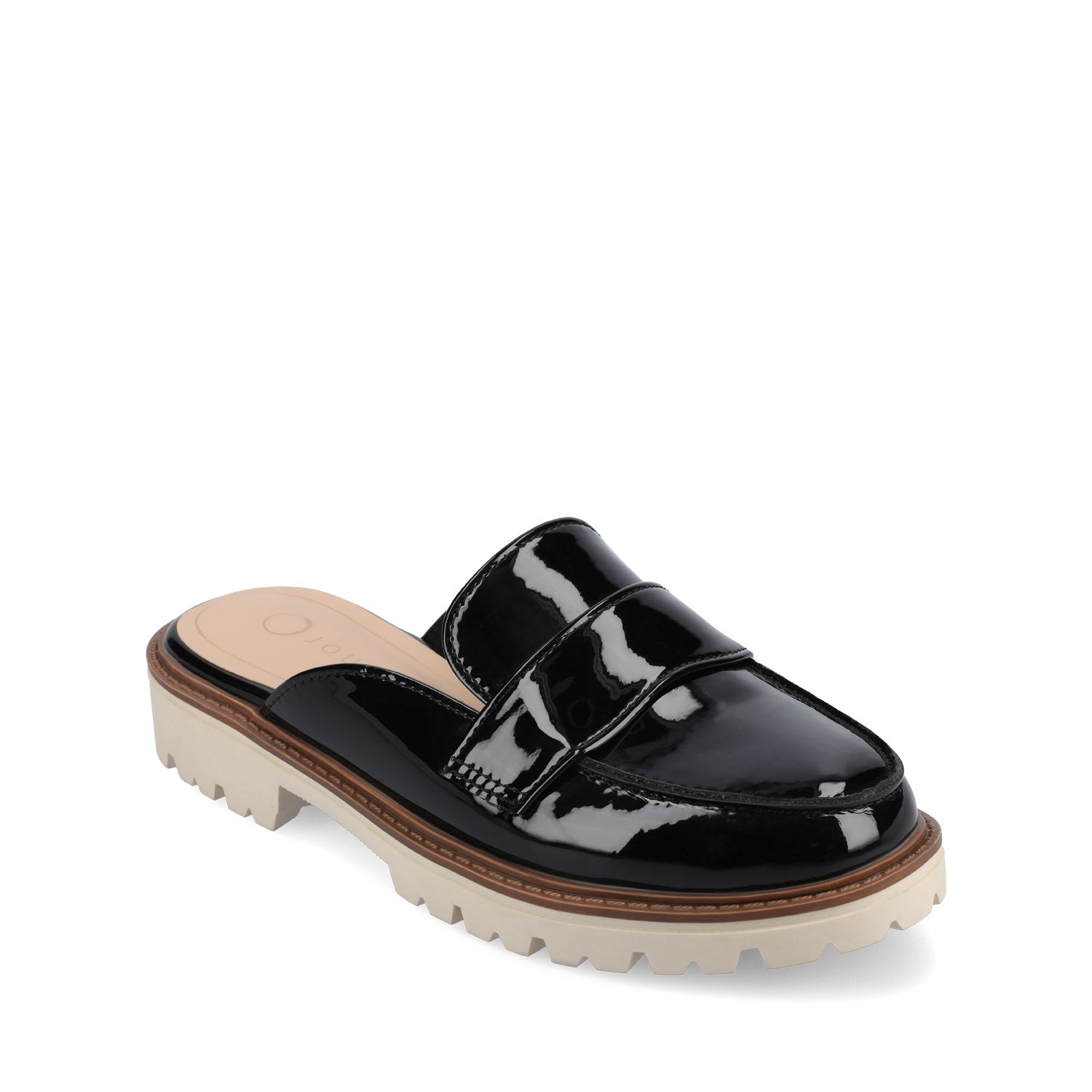 MIYCAH MULED LOAFER FLATS IN FAUX SUEDE - Black Patent