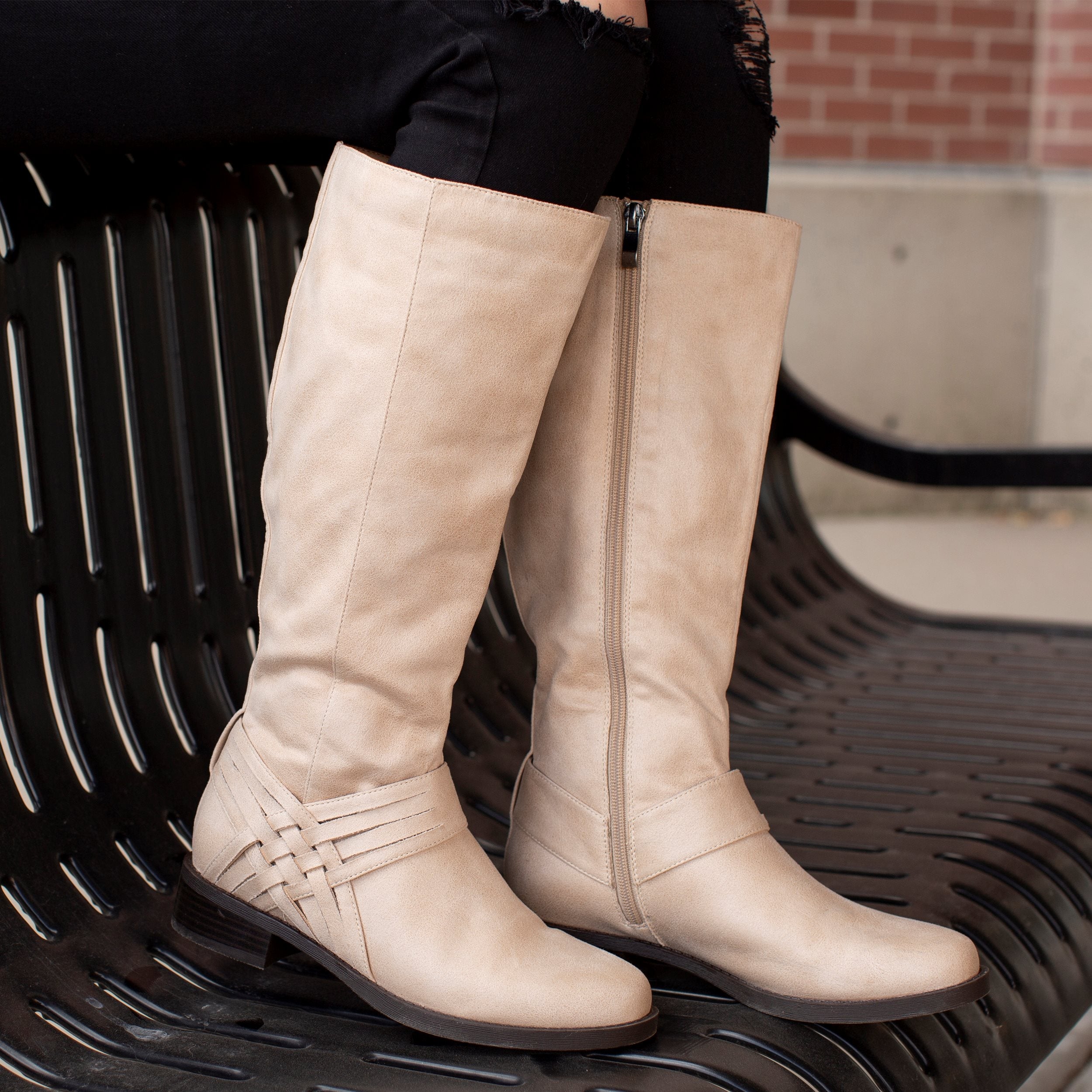 MEG RIDING BOOTS IN X-WIDE CALF - Stone PU