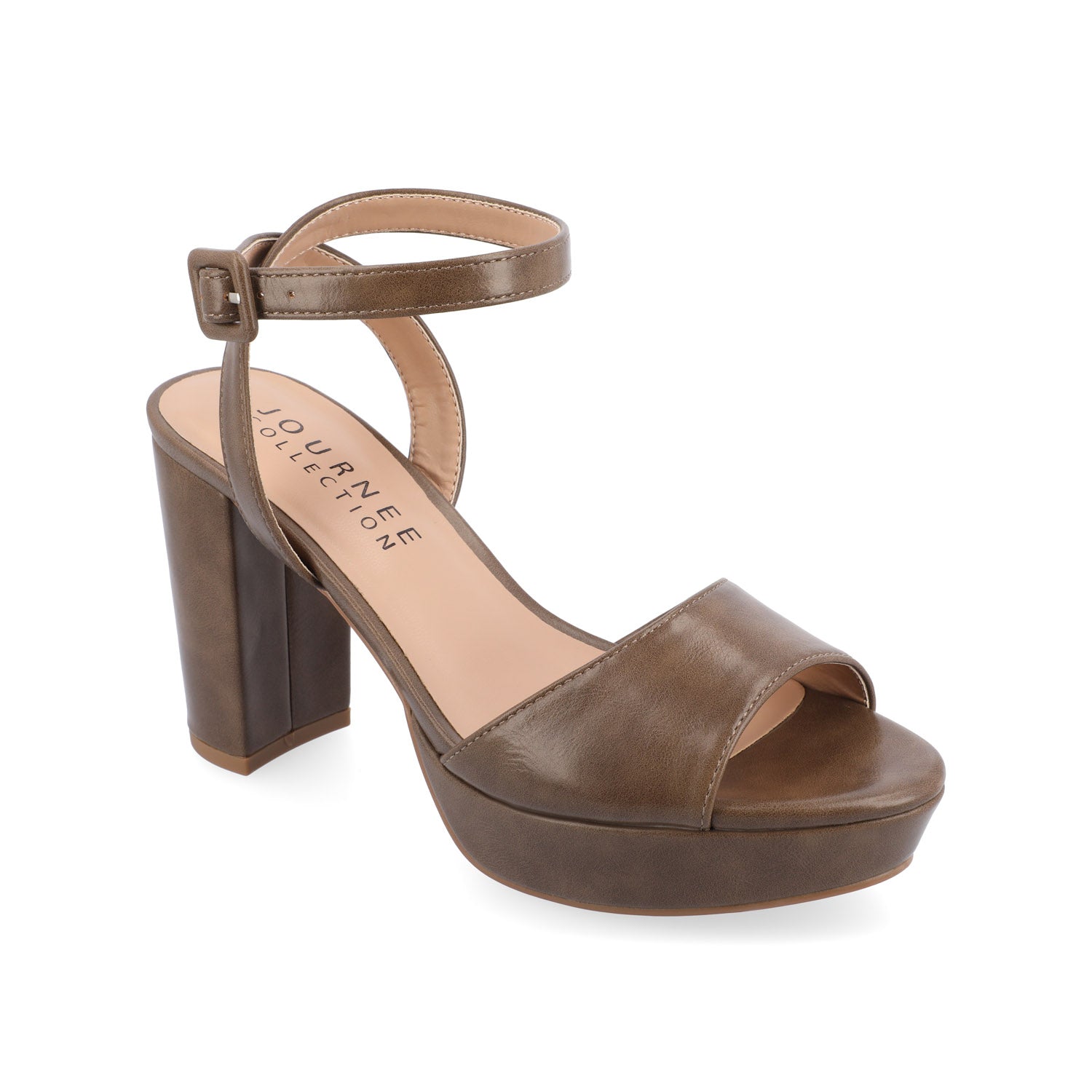 NAIRRI VEGAN LEATHER STRAPPY HEELS IN WIDE - Brown