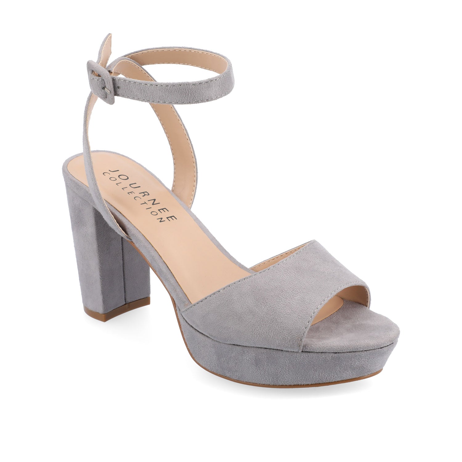 NAIRRI FAUX SUEDE STRAPPY HEELS IN WIDE - Grey