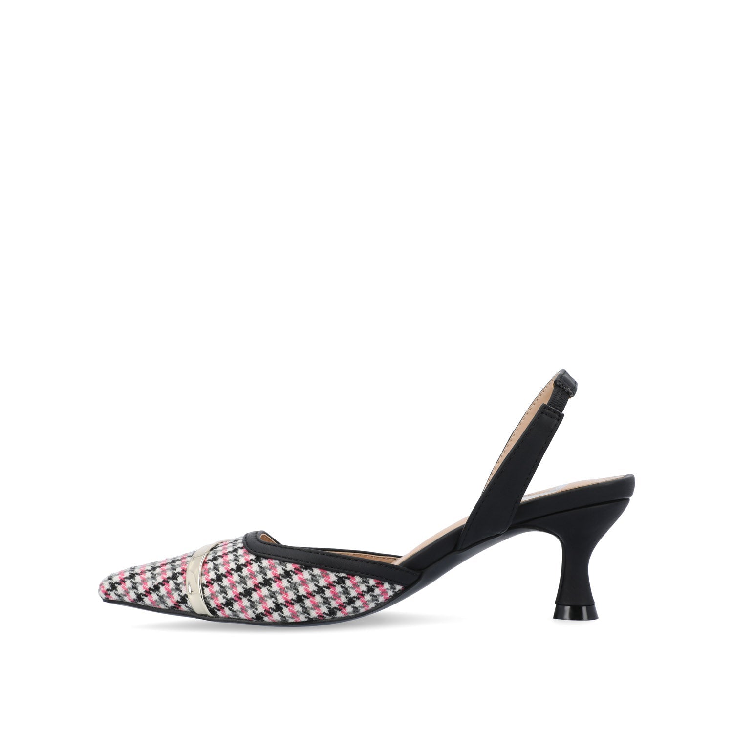 NELLIA SLINGBACK KITTEN HEELS IN TWEED - Black and Pink Houndstooth