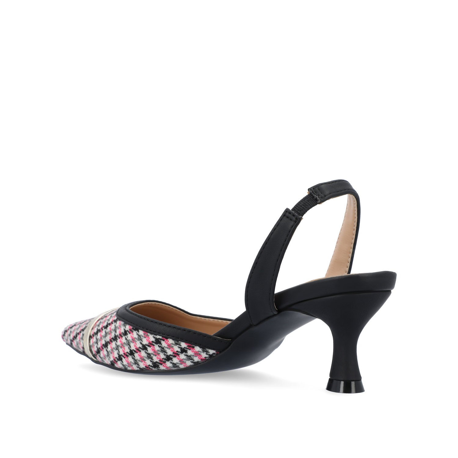 NELLIA SLINGBACK KITTEN HEELS IN TWEED - Black and Pink Houndstooth