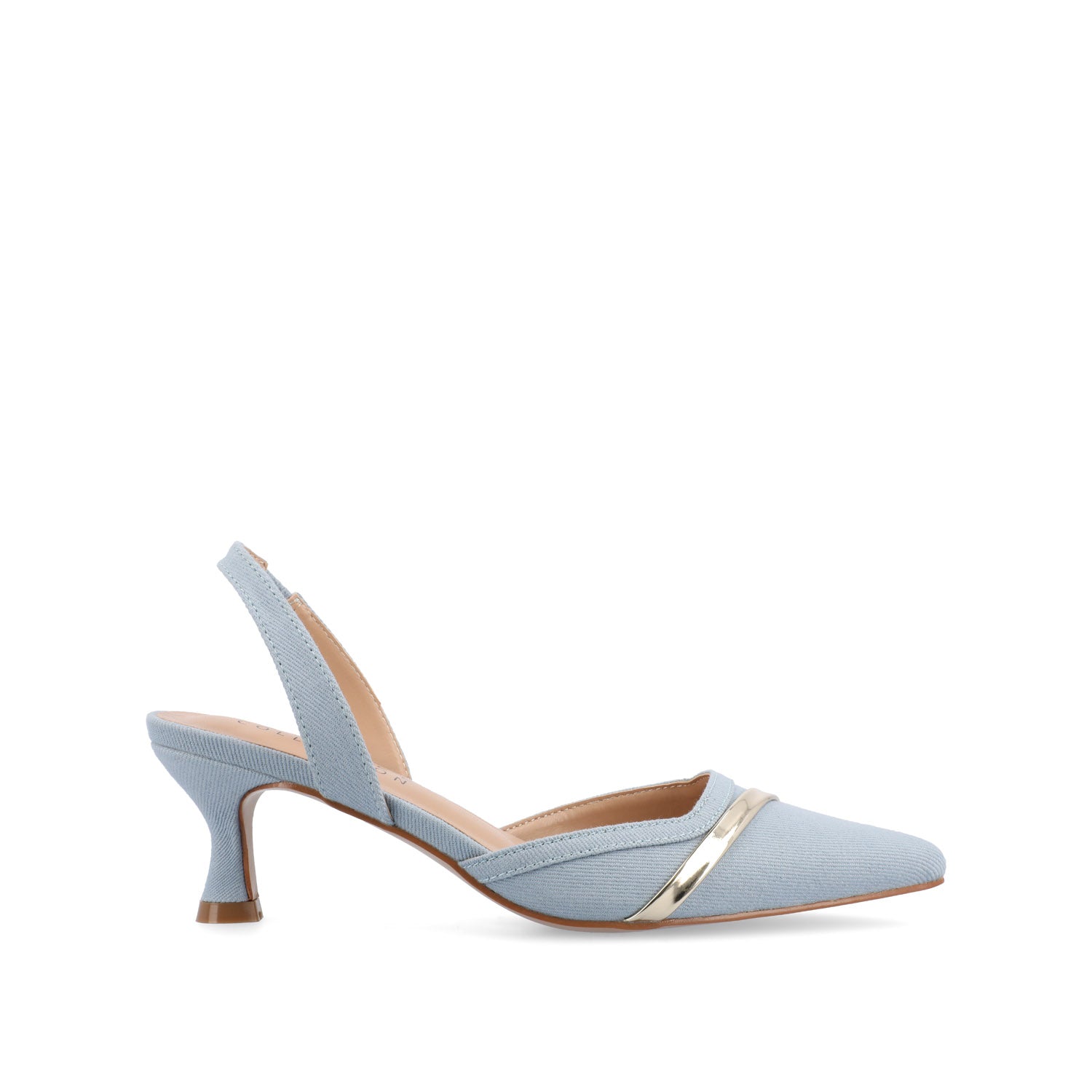 NELLIA SLINGBACK KITTEN HEELS IN TWEED - Light Denim