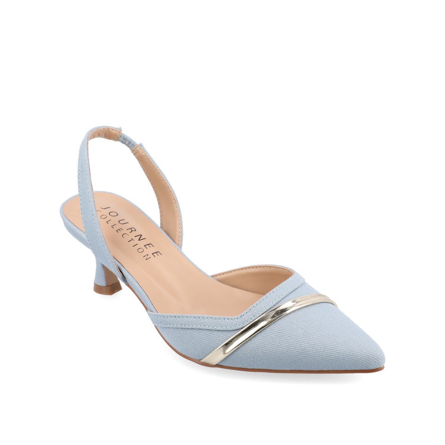 NELLIA SLINGBACK KITTEN HEELS IN TWEED - Light Denim