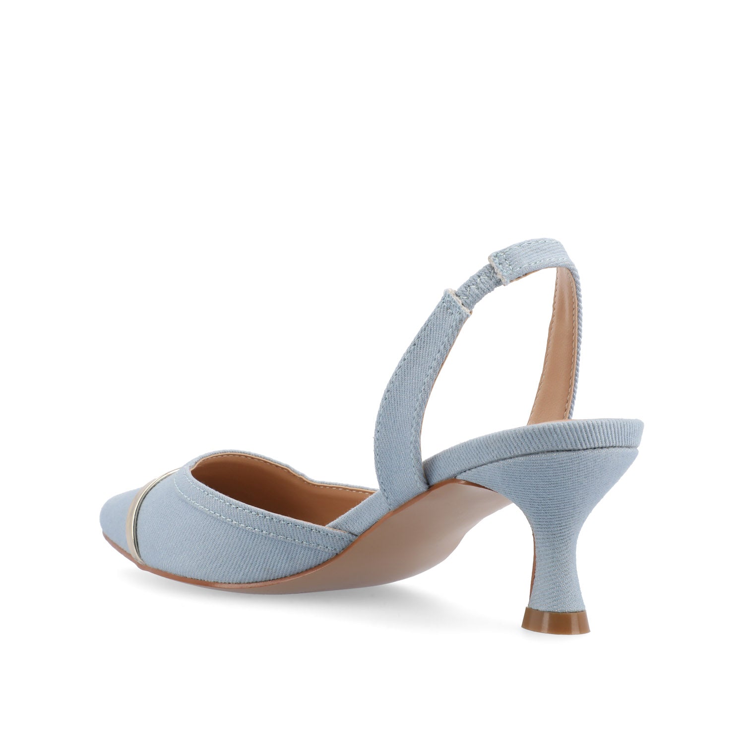 NELLIA TWEED SLINGBACK KITTEN HEELS IN WIDE - Light Denim