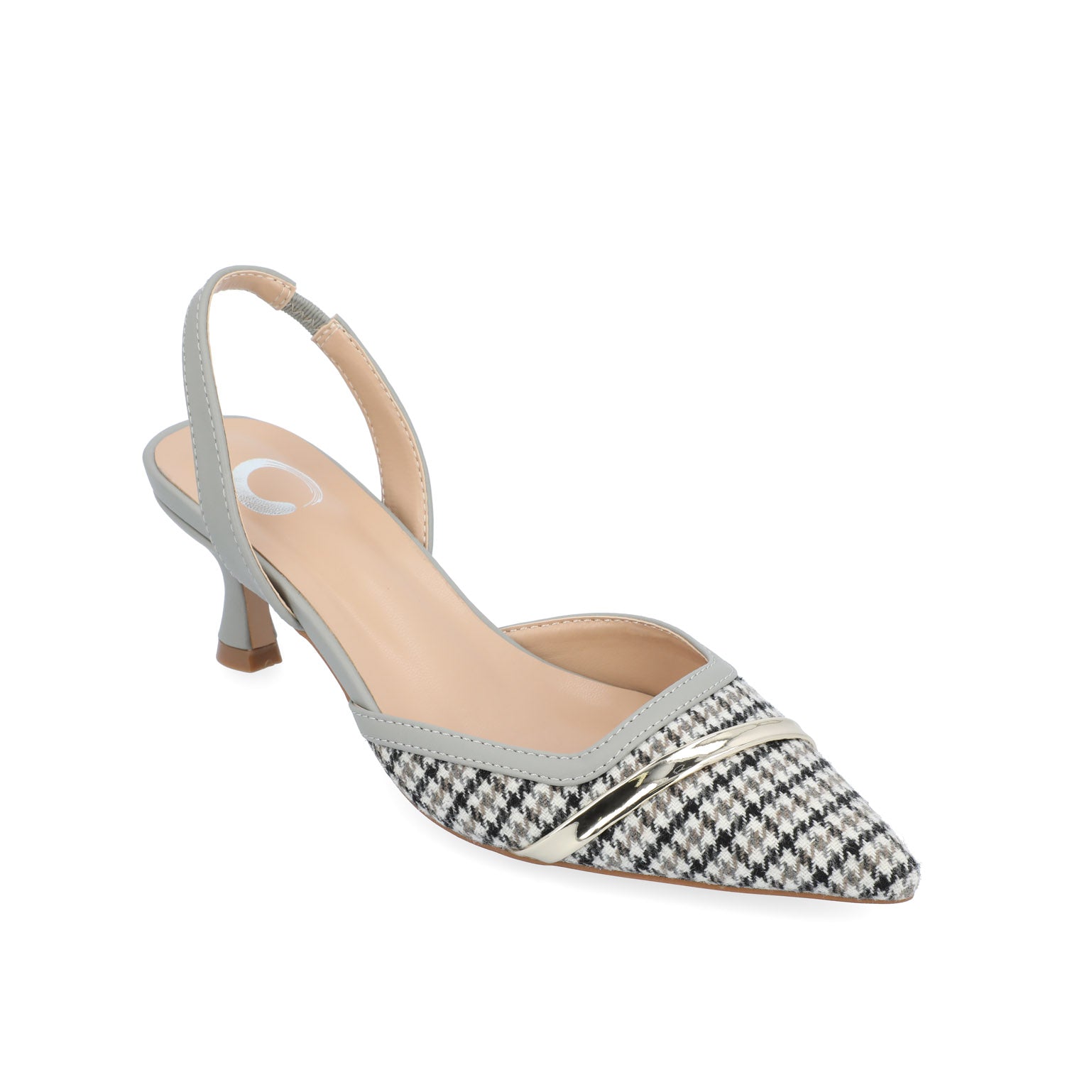 NELLIA SLINGBACK KITTEN HEELS IN TWEED - Grey Houndstooth Tweed