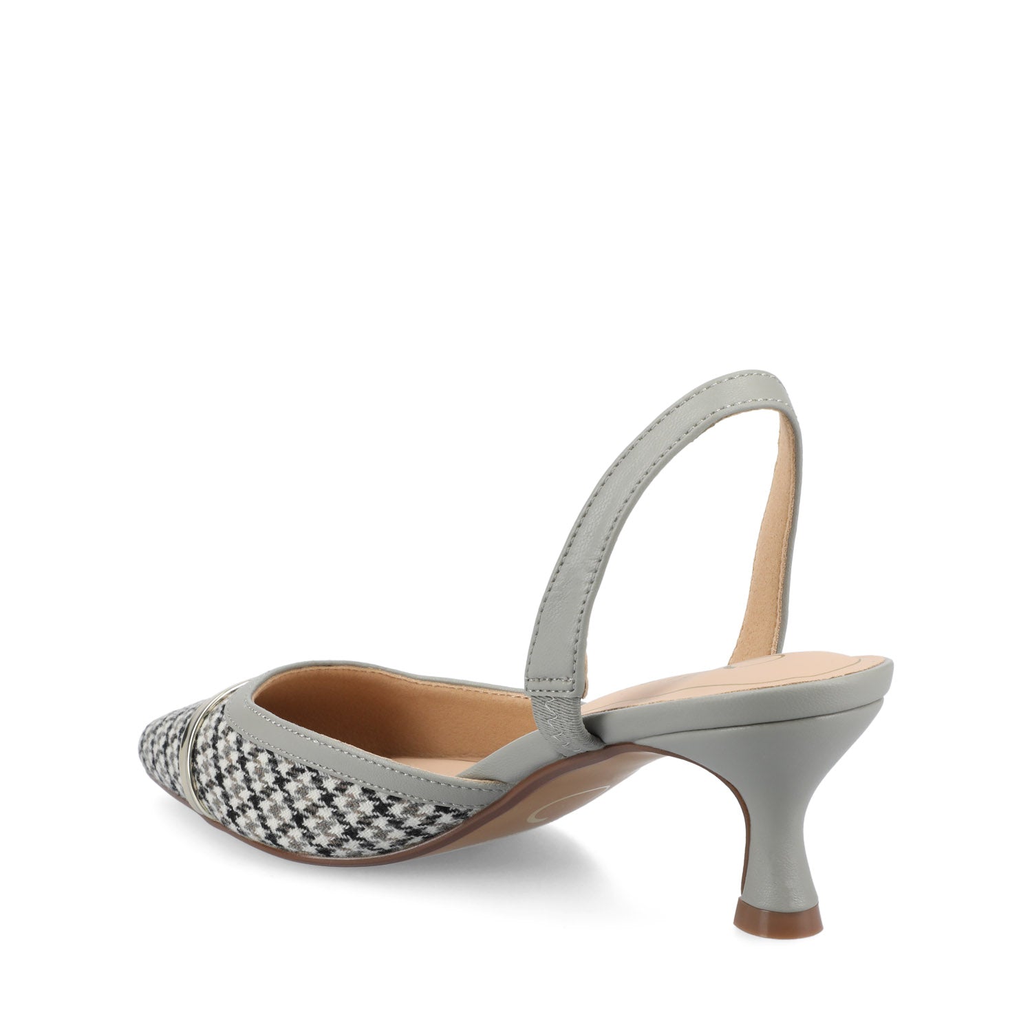 NELLIA TWEED SLINGBACK KITTEN HEELS IN WIDE - Grey Houndstooth Tweed
