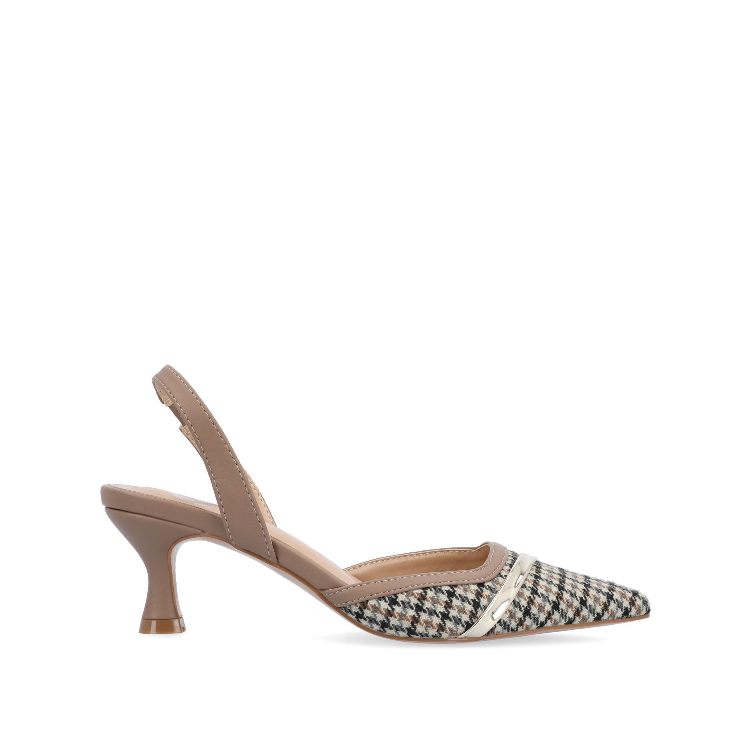 NELLIA SLINGBACK KITTEN HEELS IN TWEED - Taupe Houndstooth Tweed