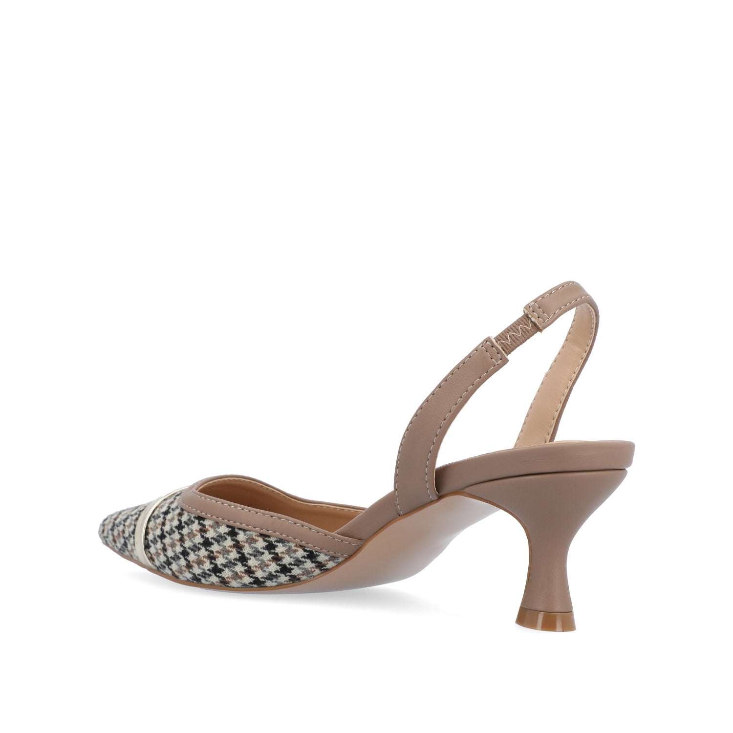 NELLIA TWEED SLINGBACK KITTEN HEELS IN WIDE - Taupe Houndstooth Tweed