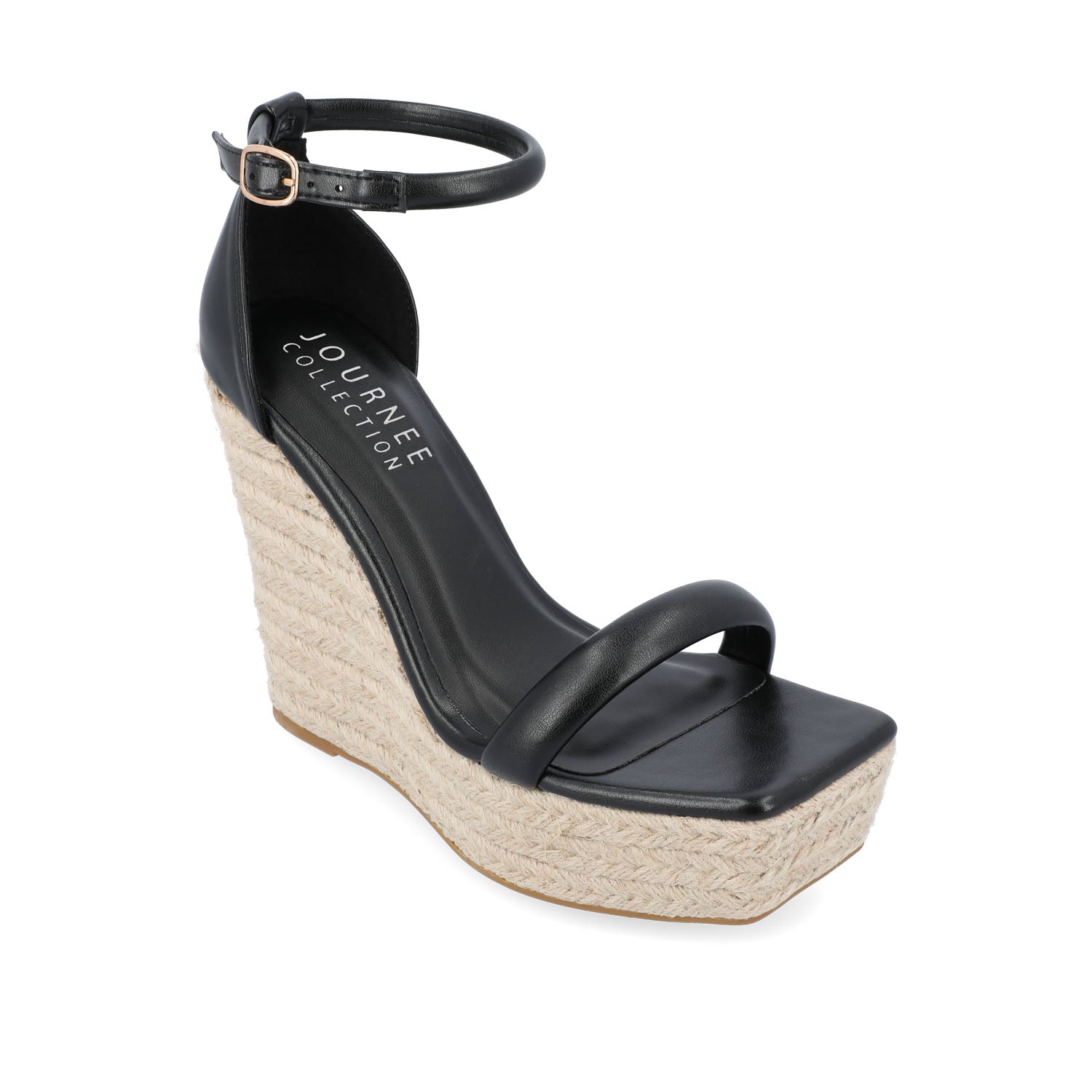 OLESIA ESPADRILLE WEDGE SANDALS IN VEGAN LEATHER - Black