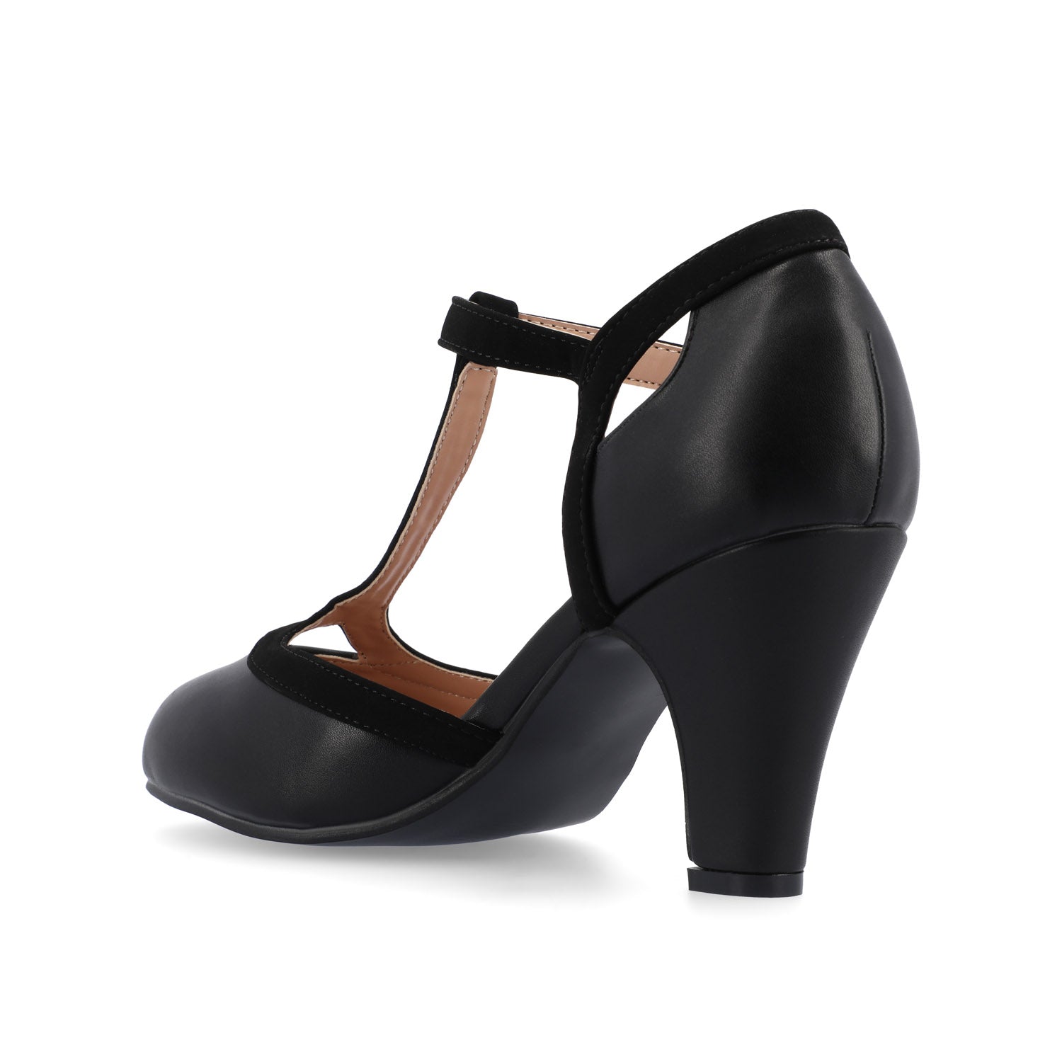 OLINA T-STRAP PUMP HEELS IN VEGAN LEATHER