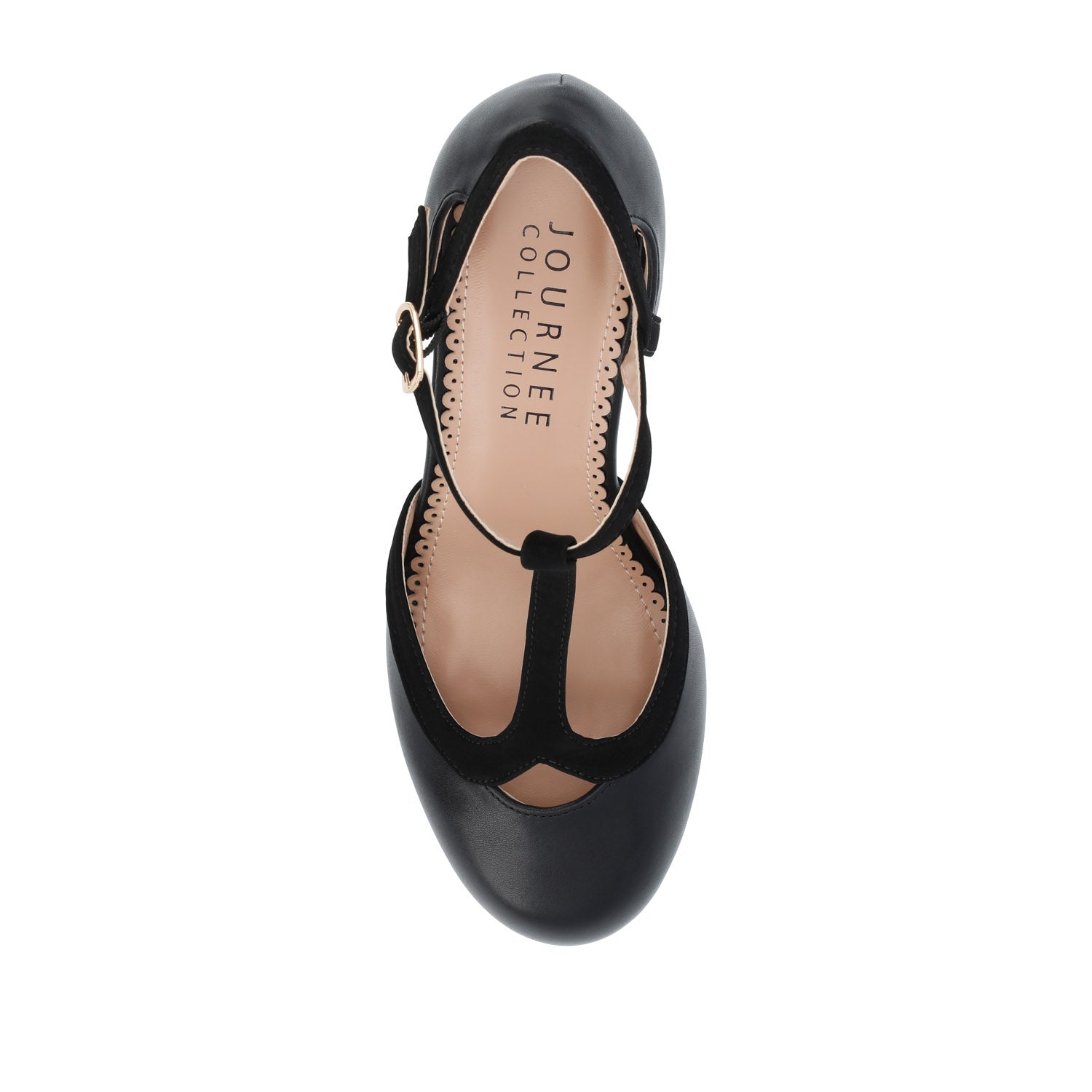 OLINA T-STRAP PUMP HEELS IN VEGAN LEATHER - Black