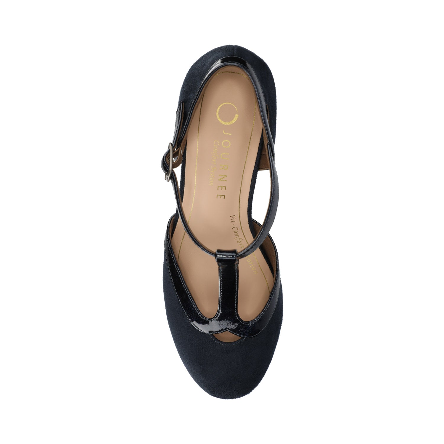OLINA T-STRAP PUMP HEELS IN WIDE - Navy Suede