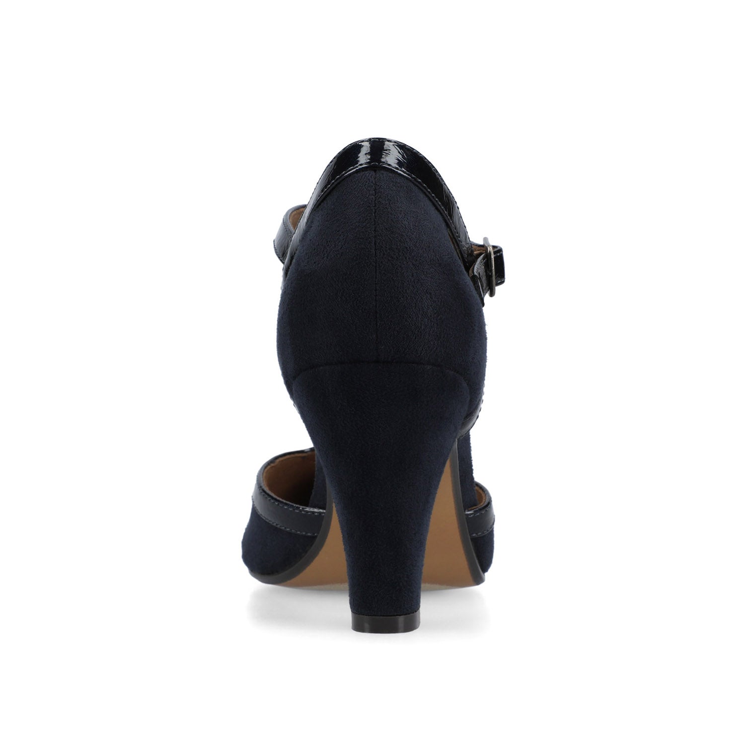 OLINA T-STRAP PUMP HEELS IN VEGAN LEATHER - Navy Suede