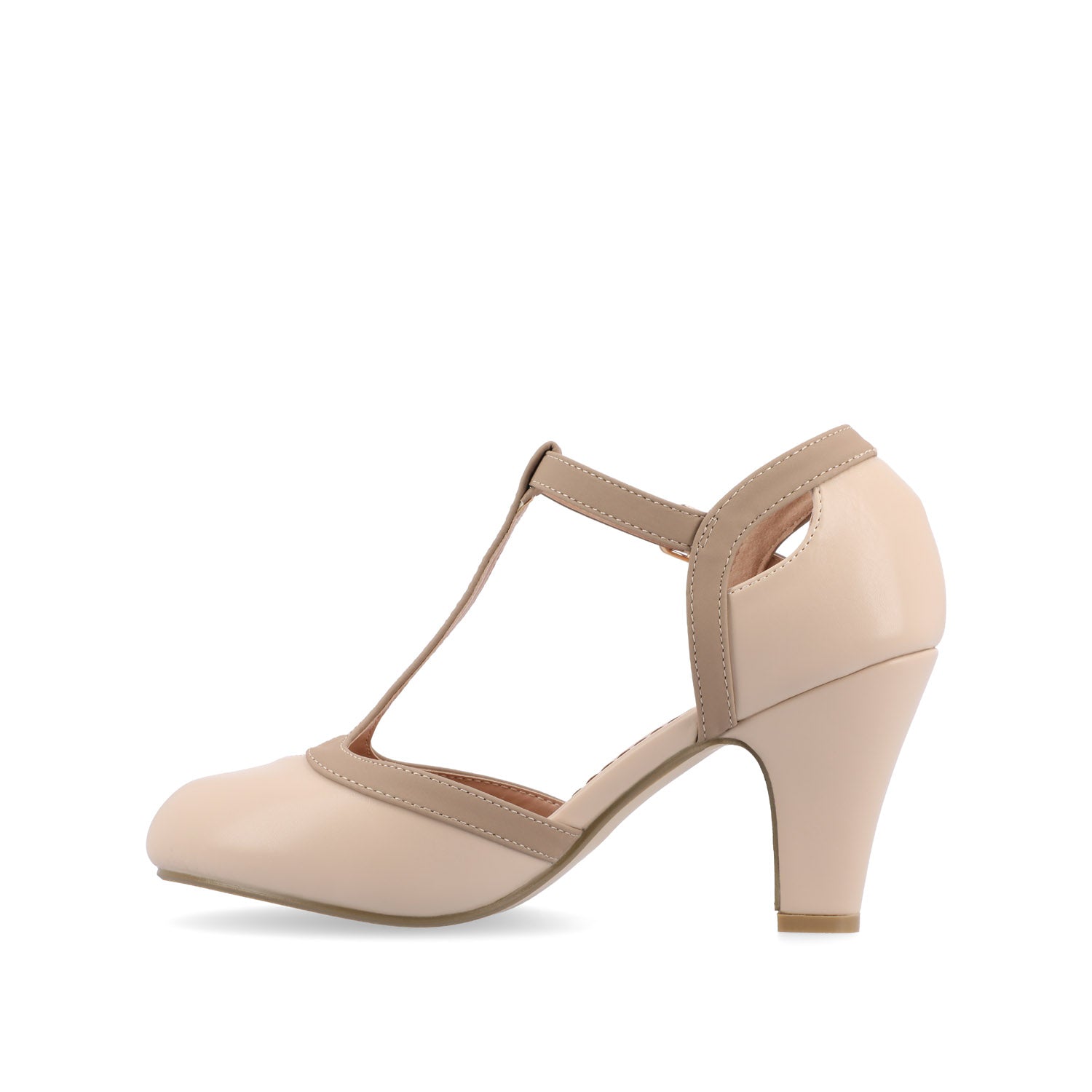OLINA T-STRAP PUMP HEELS IN VEGAN LEATHER