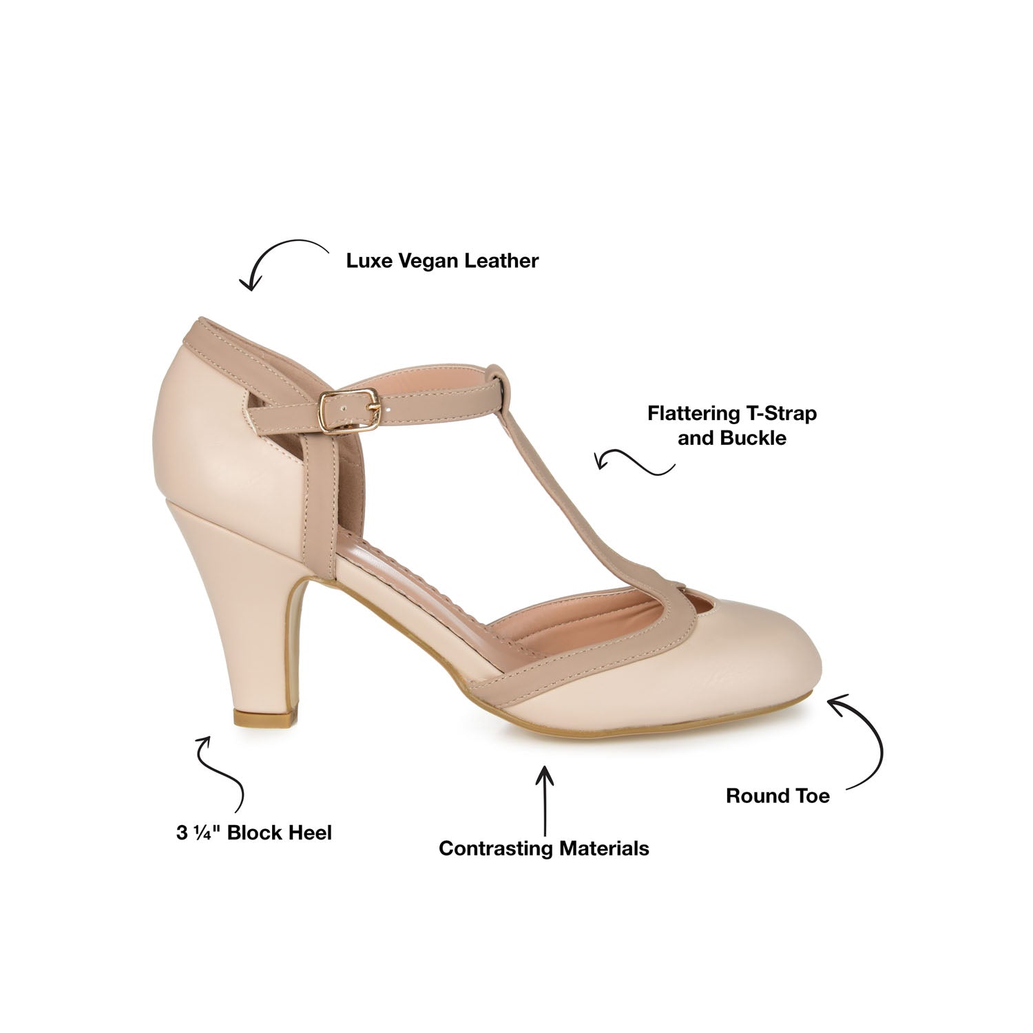 OLINA T-STRAP PUMP HEELS IN VEGAN LEATHER