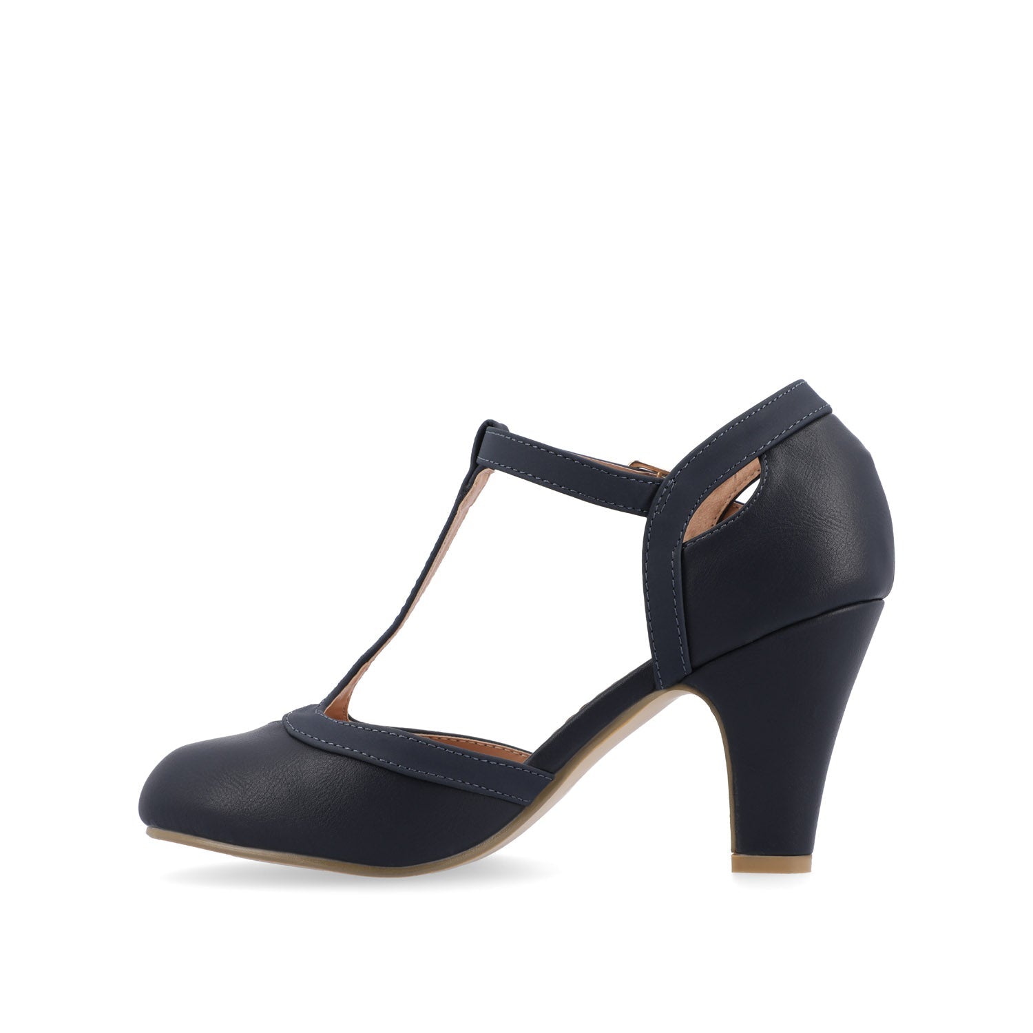 OLINA T-STRAP PUMP HEELS IN VEGAN LEATHER - Navy Nubuck