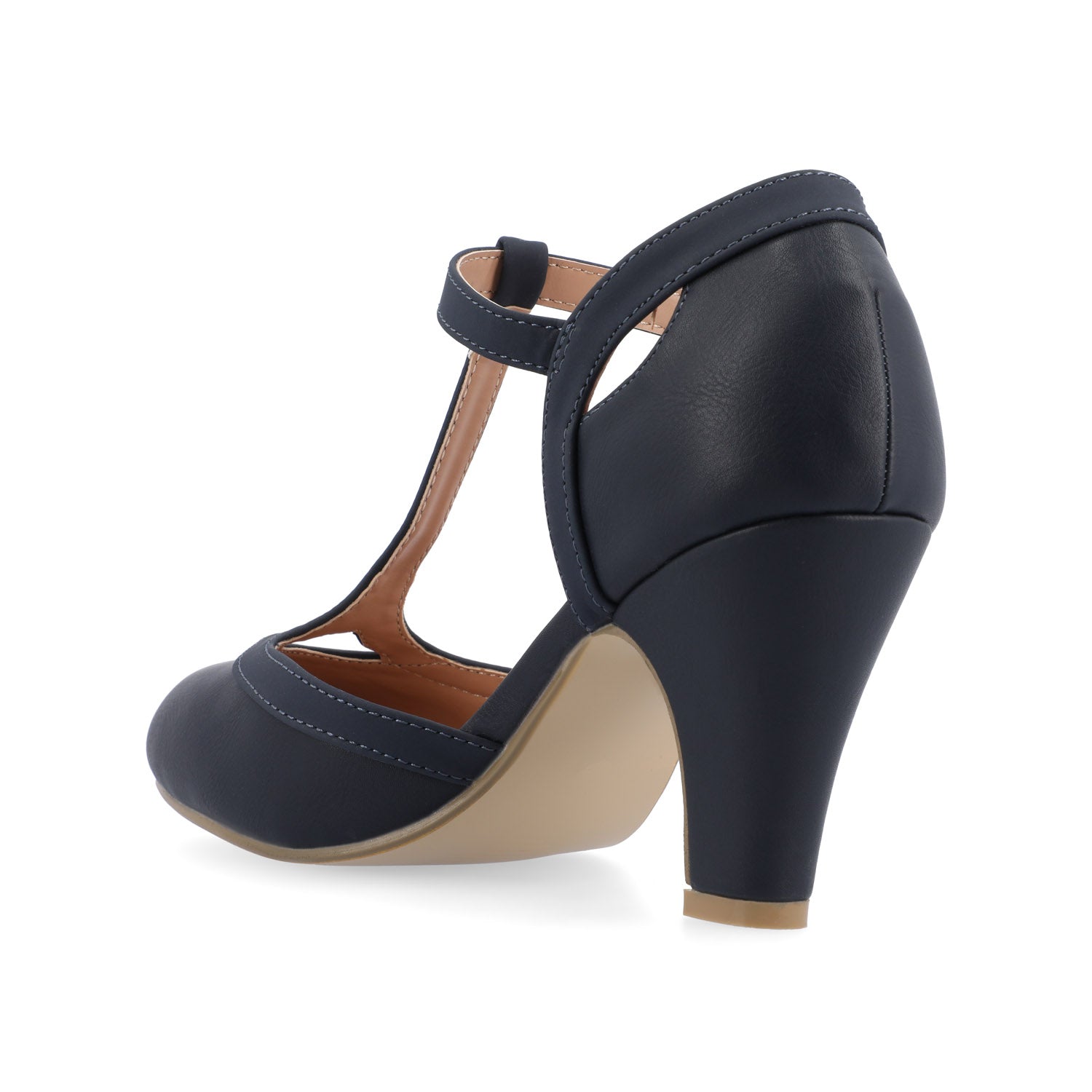 OLINA T-STRAP PUMP HEELS IN VEGAN LEATHER