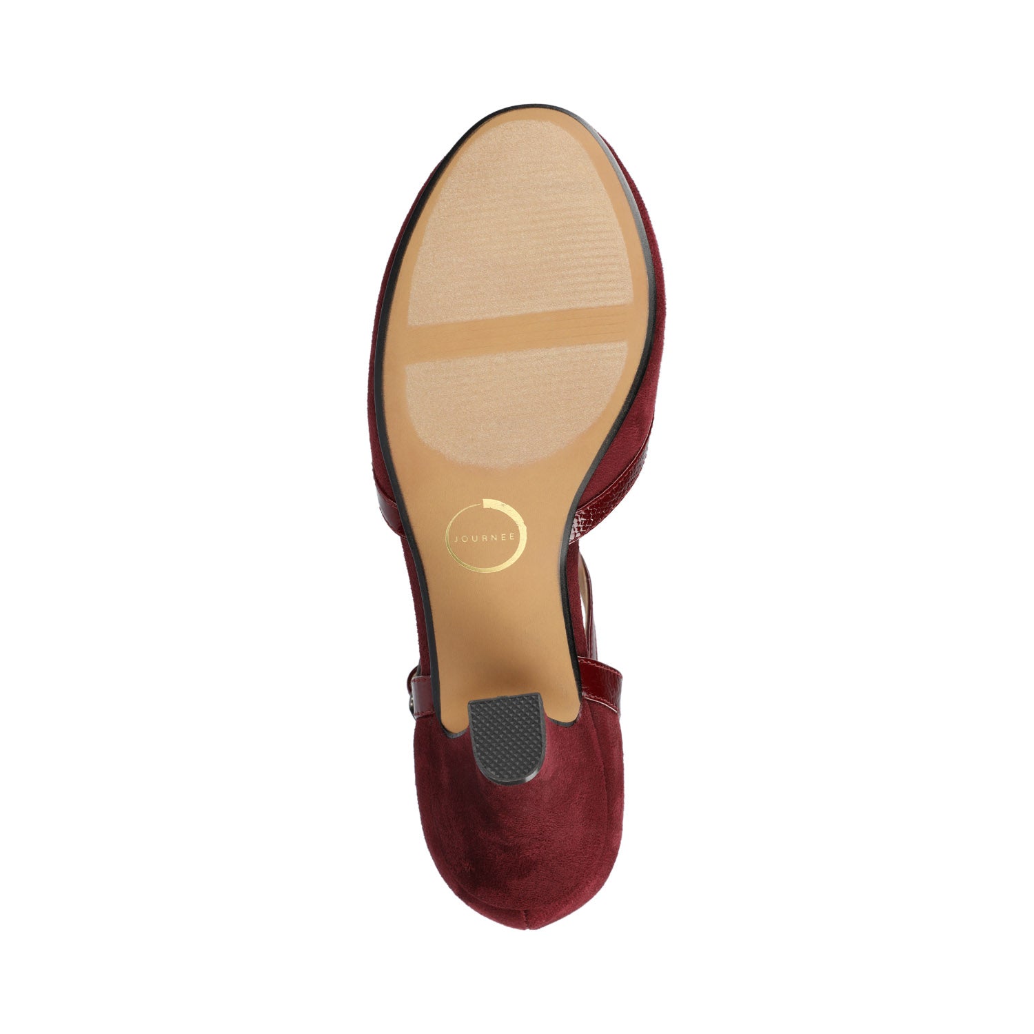 OLINA T-STRAP PUMP HEELS IN VEGAN LEATHER - Oxblood Suede