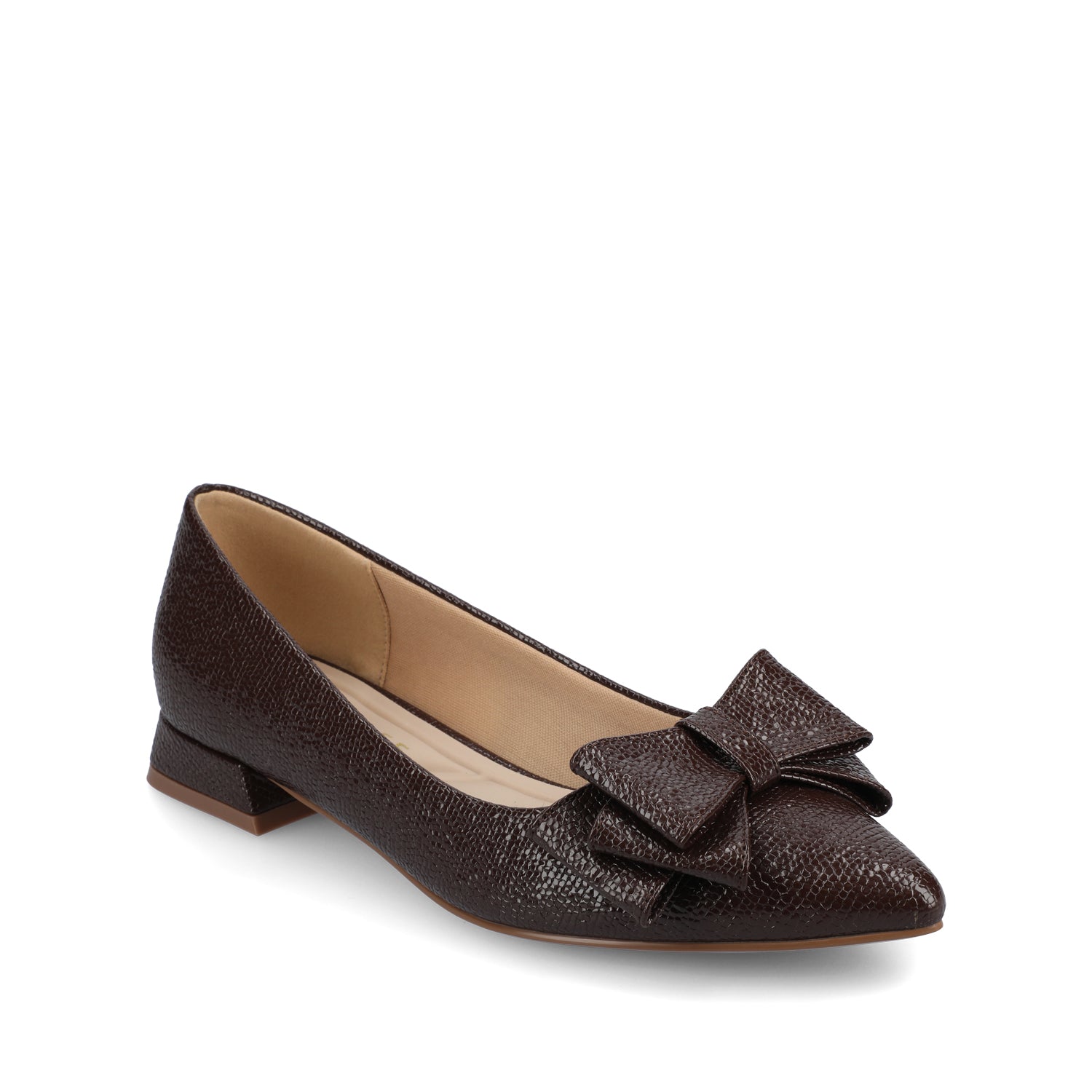 OPHELIA LOW BLOCK CROCO BALLET FLATS - Brown Croco