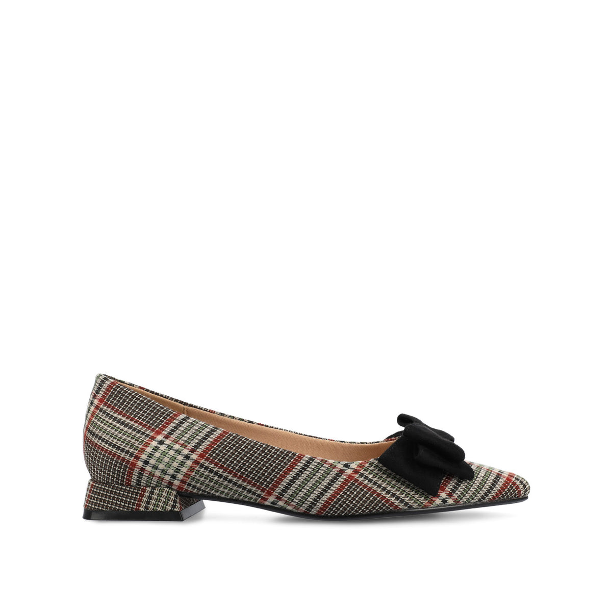 OPHELIA LOW BLOCK BALLET FLATS - Cream Chocolate Plaid