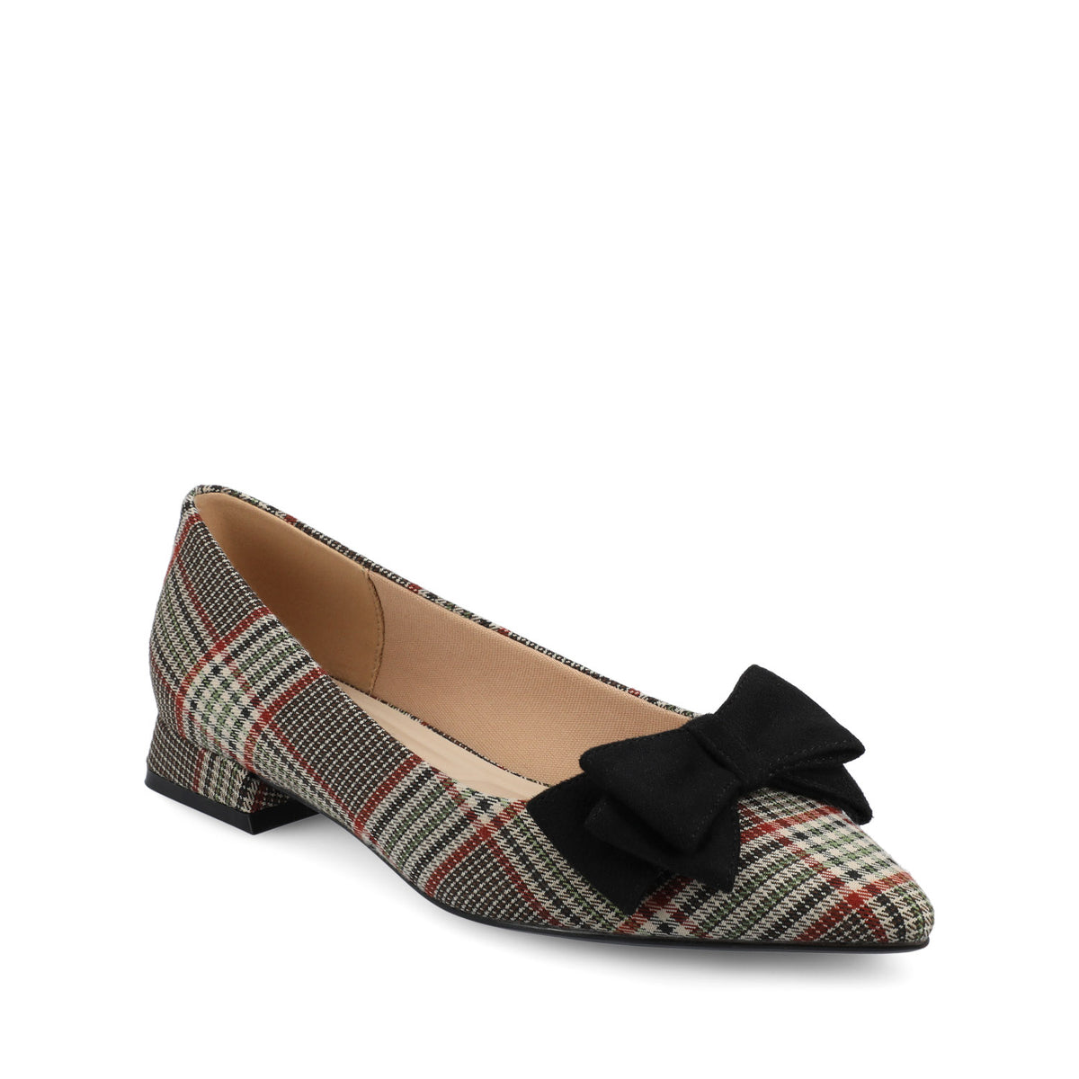OPHELIA LOW BLOCK BALLET FLATS - Cream Chocolate Plaid