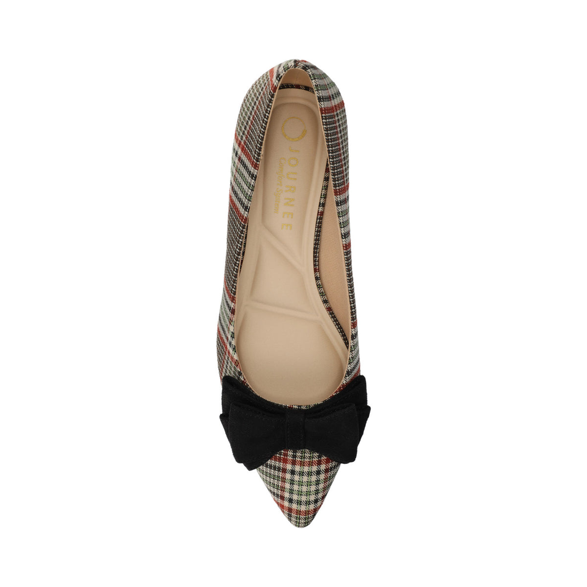 OPHELIA LOW BLOCK BALLET FLATS - Cream Chocolate Plaid