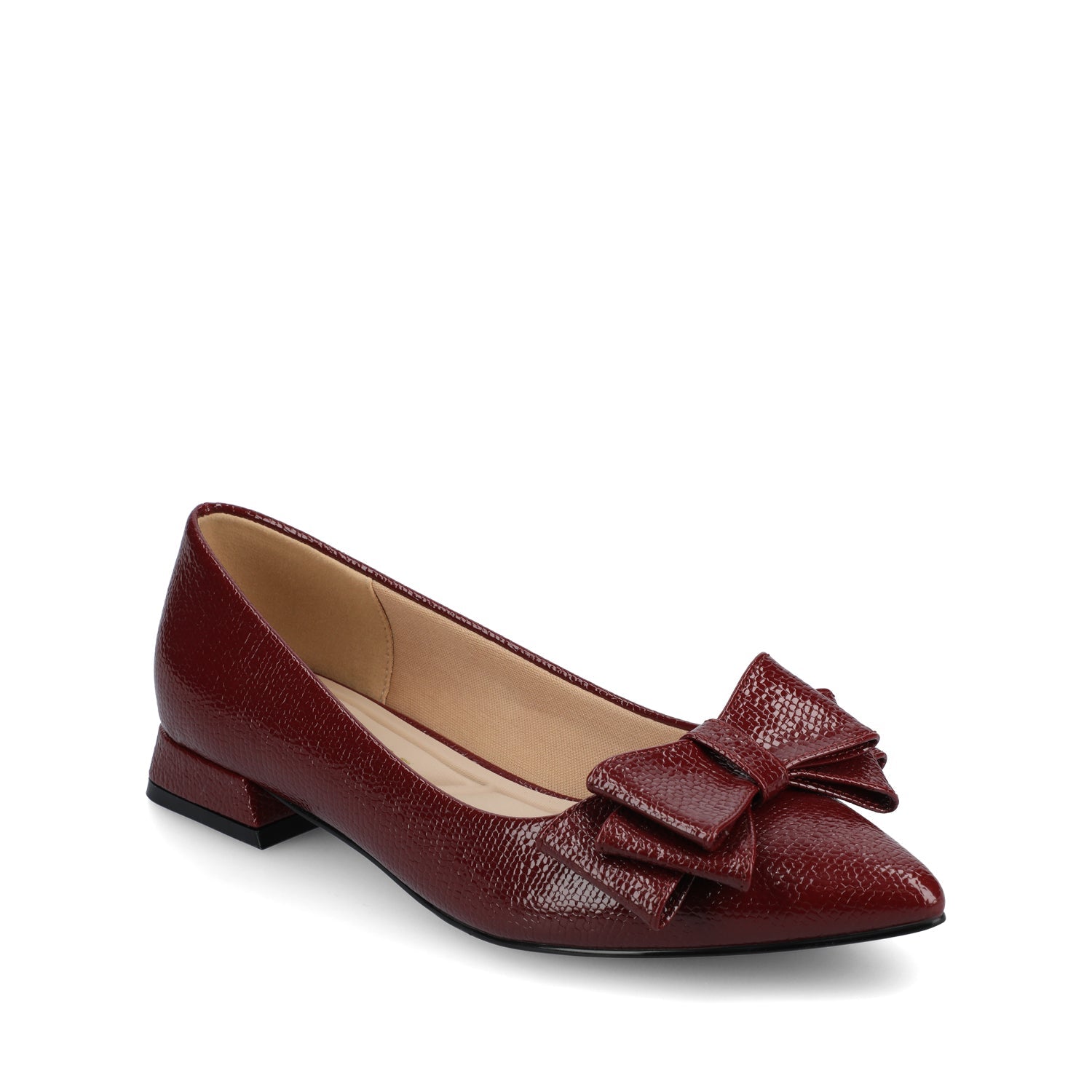OPHELIA LOW BLOCK CROCO BALLET FLATS IN WIDE - Oxblood Croco