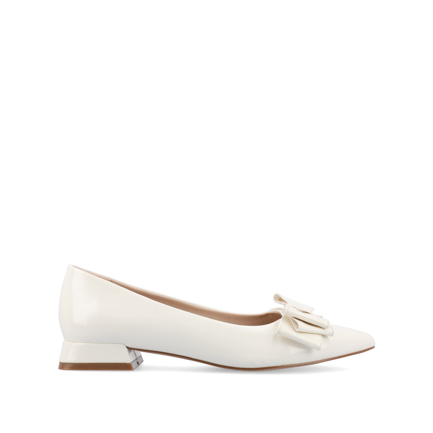 OPHELIA LOW BLOCK BALLET FLATS VEGAN LEATHER - Patent/White
