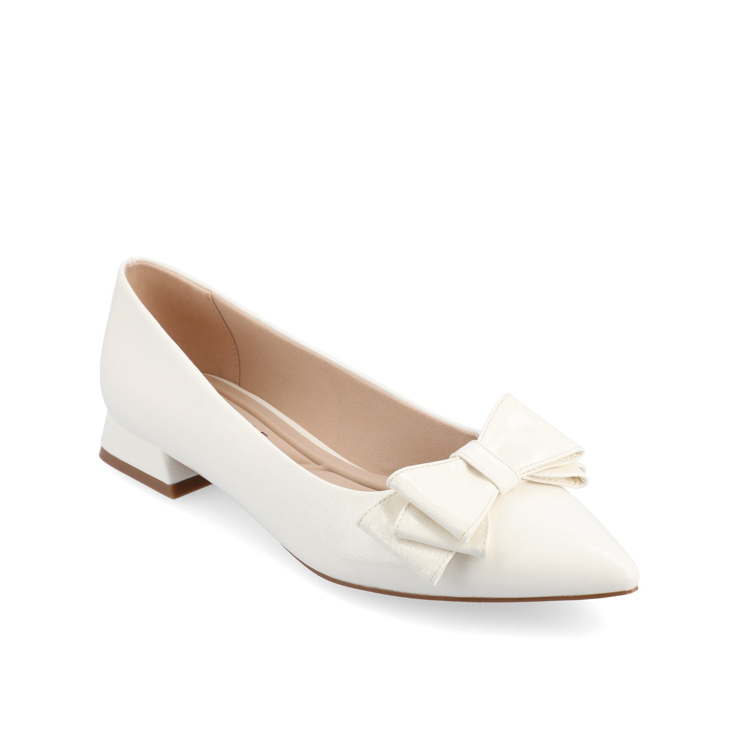 OPHELIA LOW BLOCK BALLET FLATS VEGAN LEATHER - Patent/White