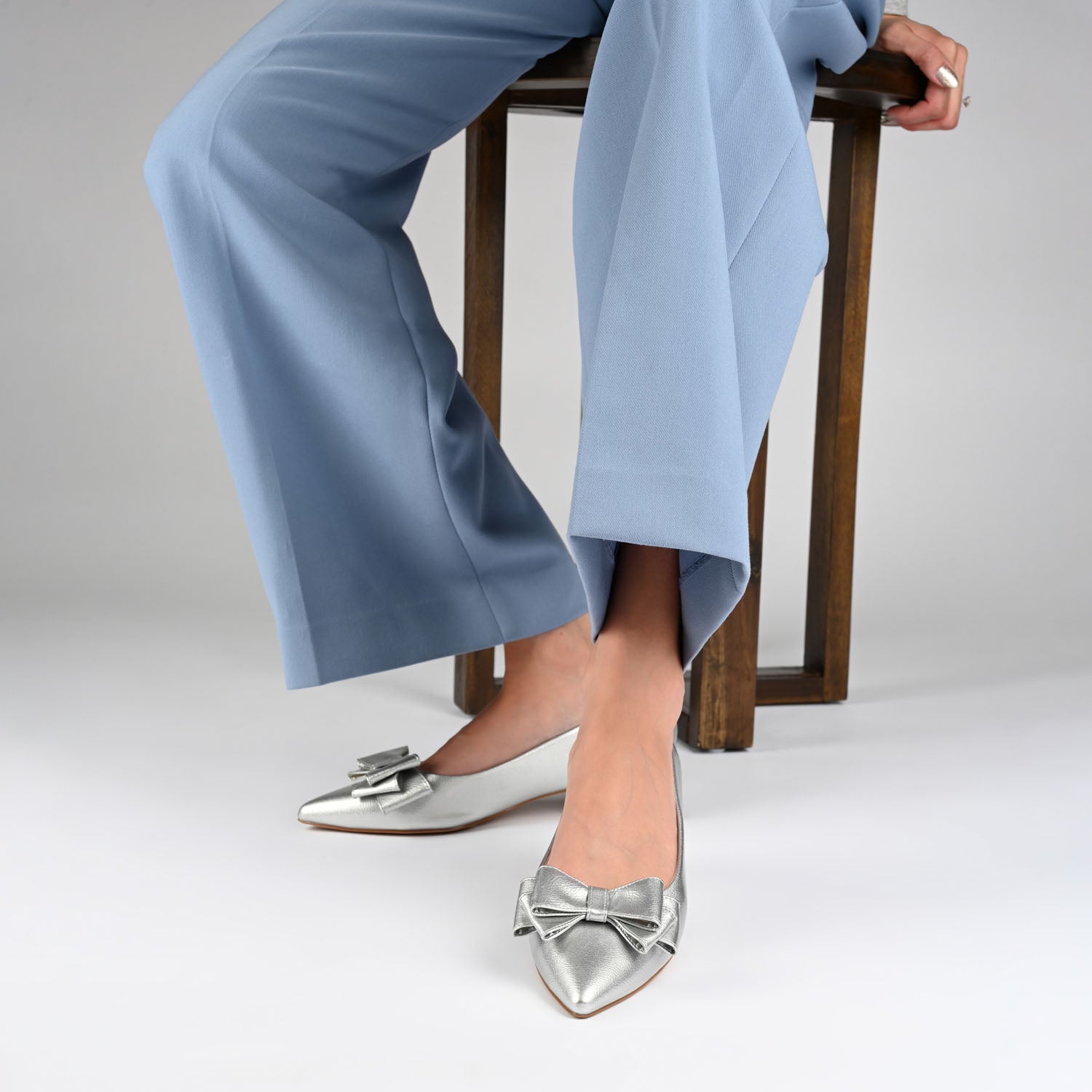 OPHELIA LOW BLOCK BALLET FLATS VEGAN LEATHER IN WIDE - Silver