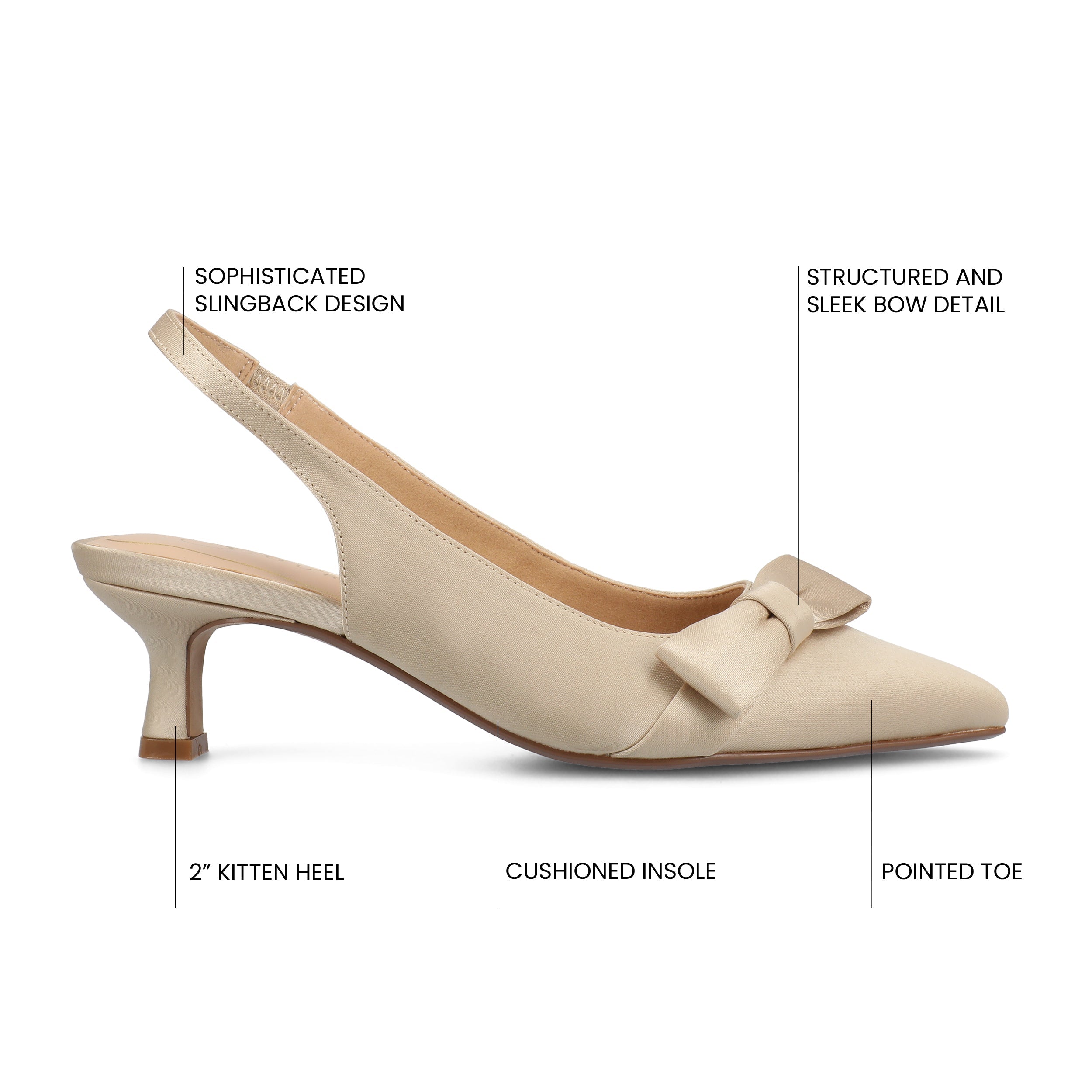 PALOMA SLINGBACK KITTEN HEELS - Champagne Satin