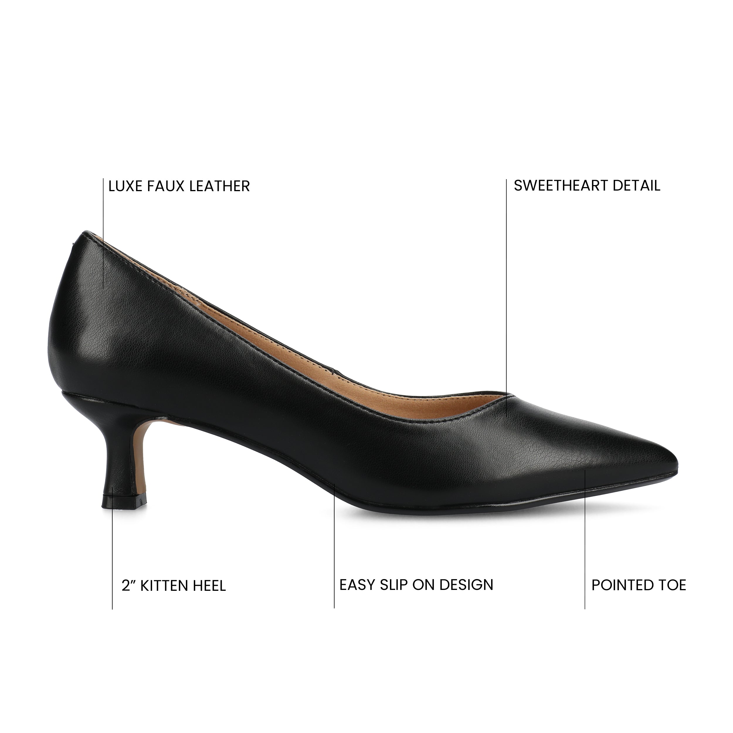 PAMMIE VEGAN LEATHER KITTEN HEELS IN WIDE - Black PU