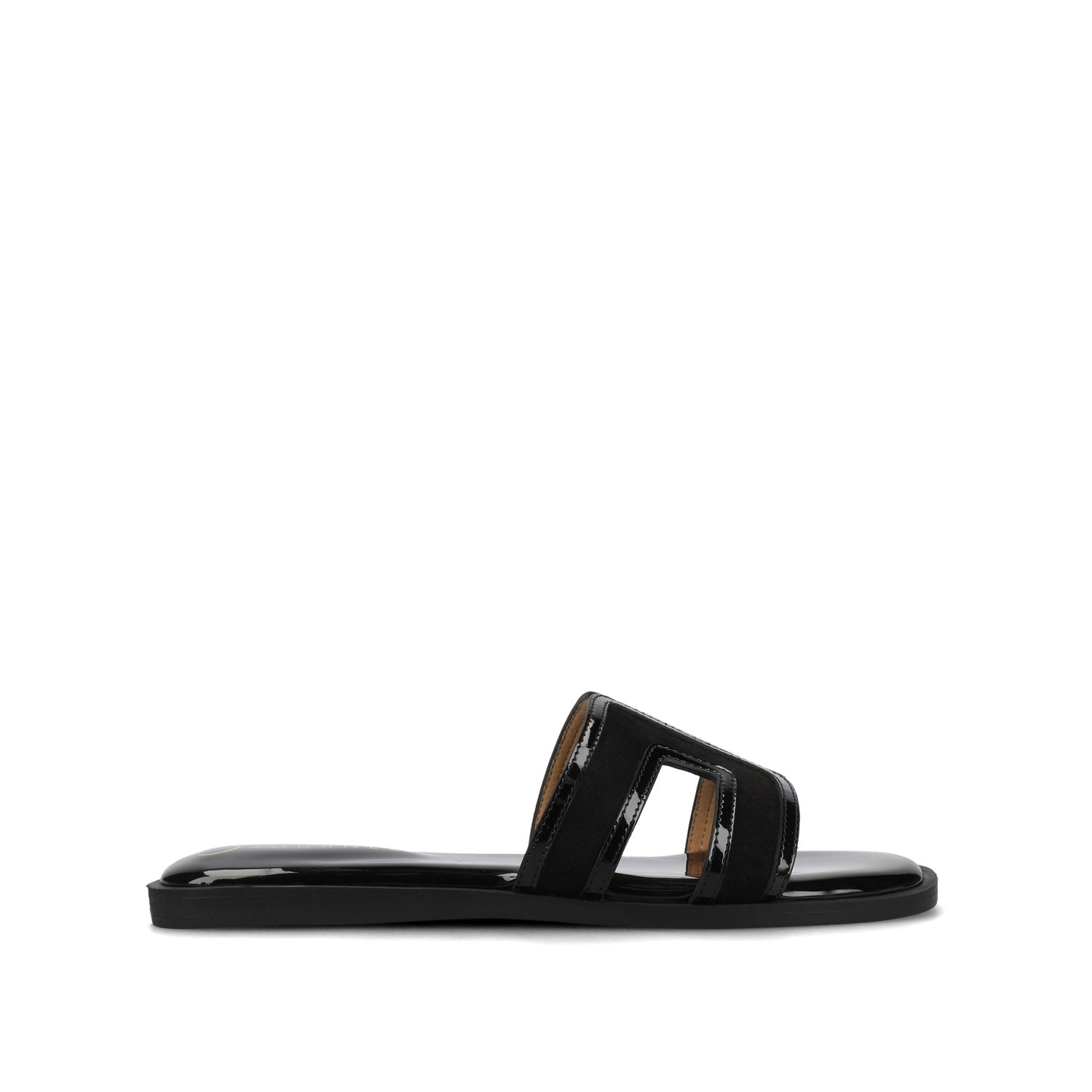 Journee Women's Primah Flat Sandals, Patent/Black 10