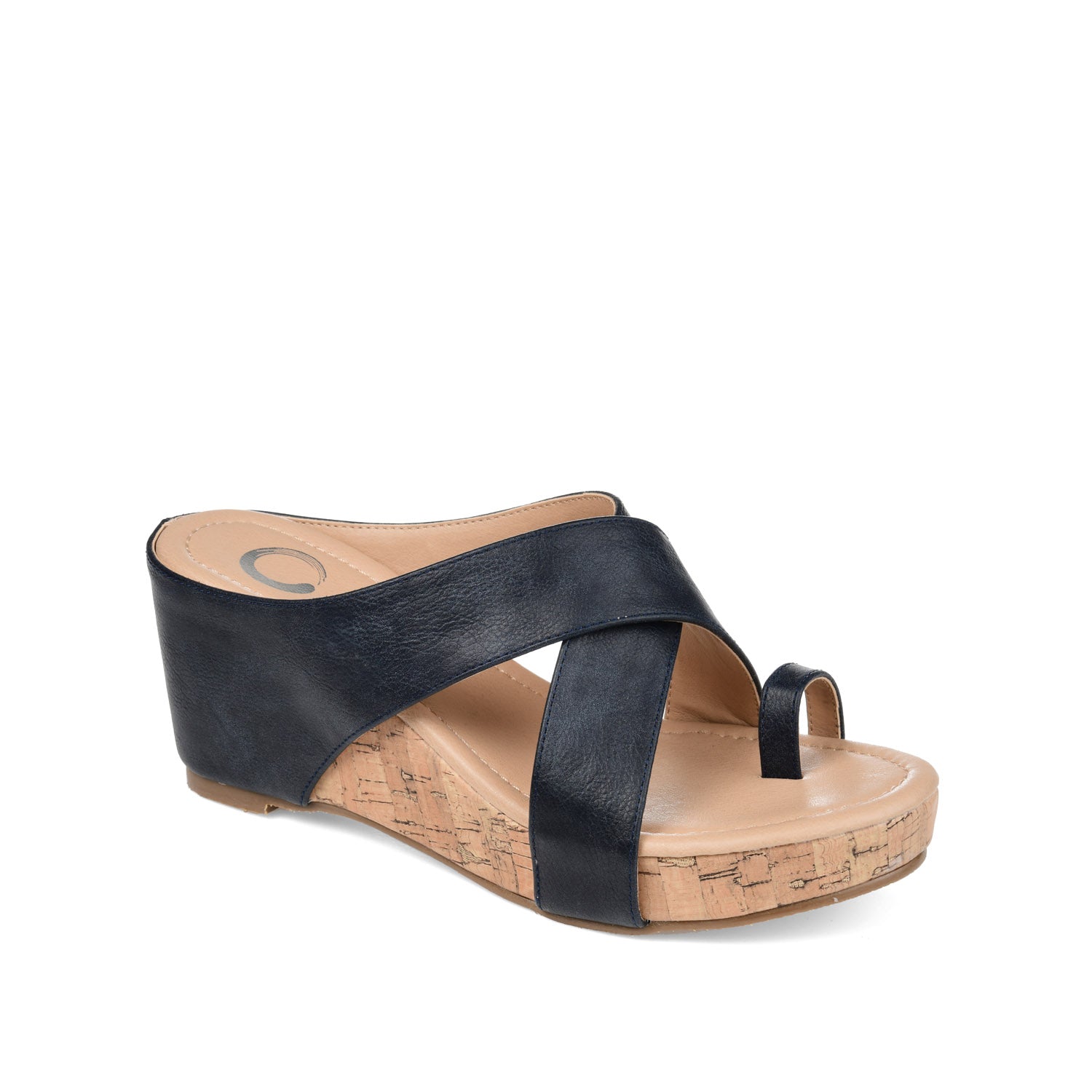 RAYNA WEDGE HEELED SANDAL IN VEGAN LEATHER - Navy Nubuck