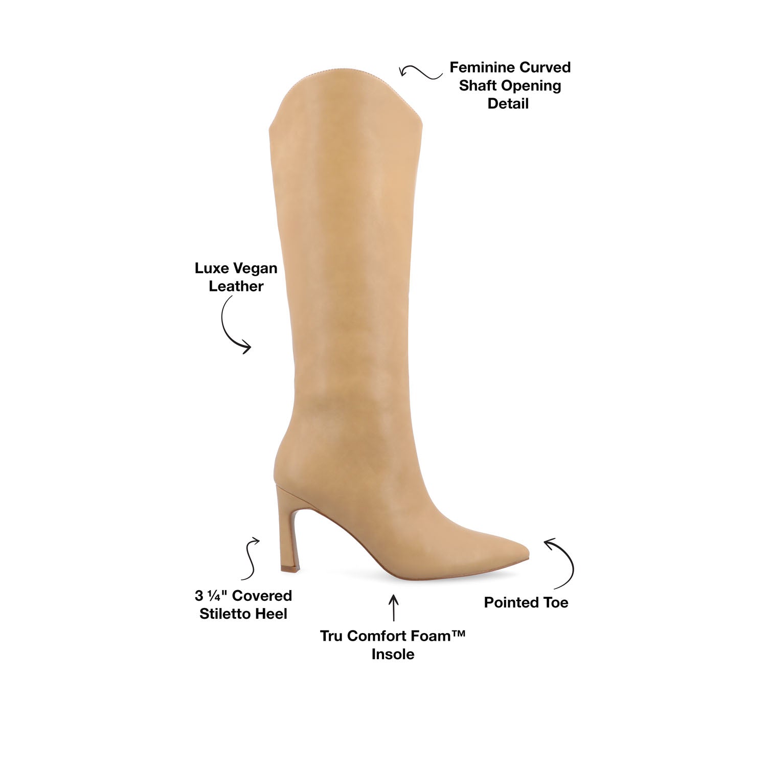 REHELA VEGAN LEATHER KNEE HIGH BOOTS IN WIDE - Tan