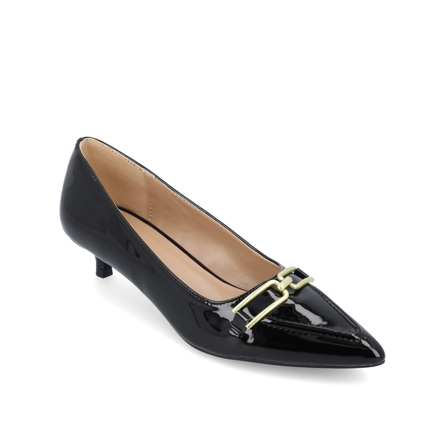 RUMI POINTED TOE KITTEN HEELS IN PATENT - Black