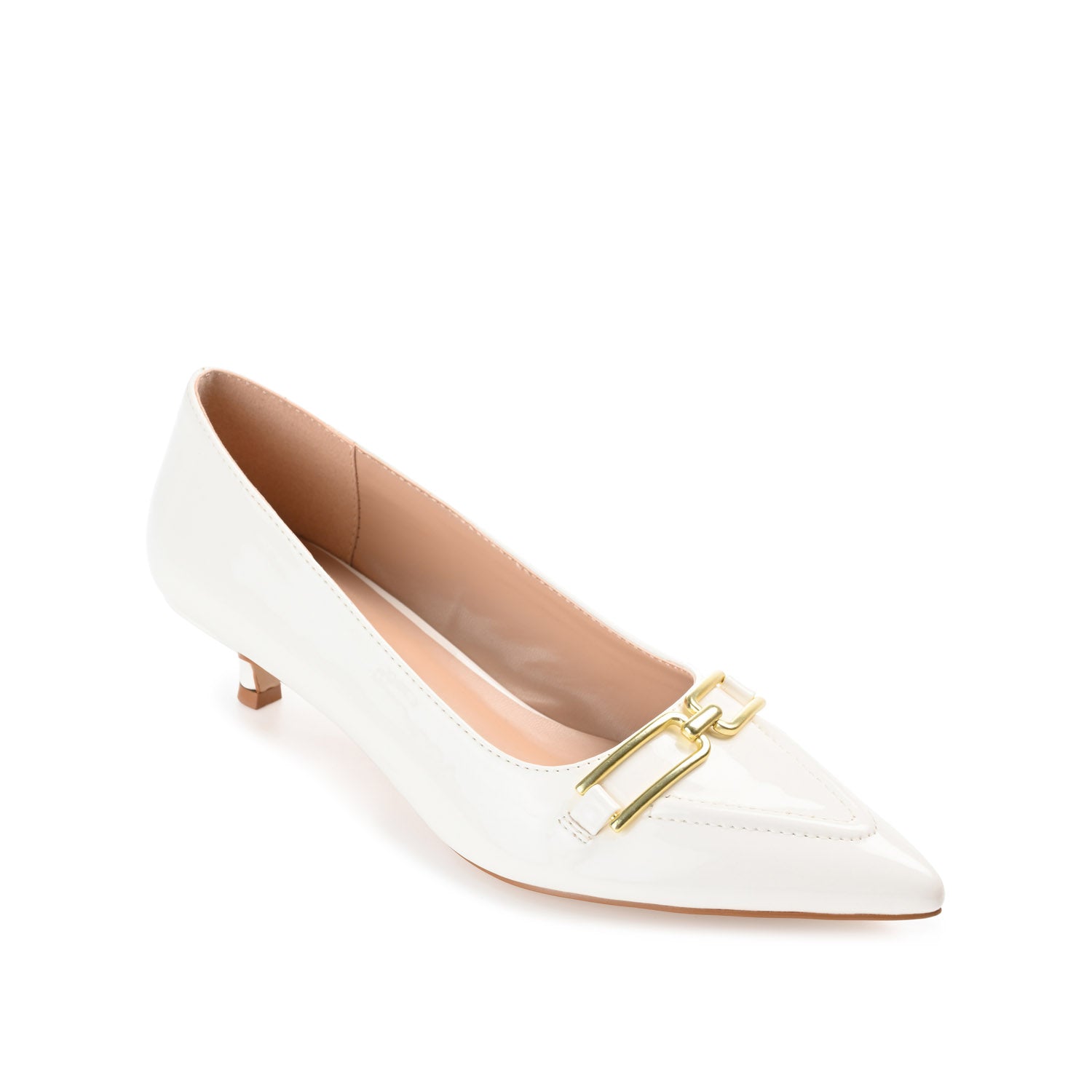 RUMI POINTED TOE KITTEN HEELS IN PATENT - White