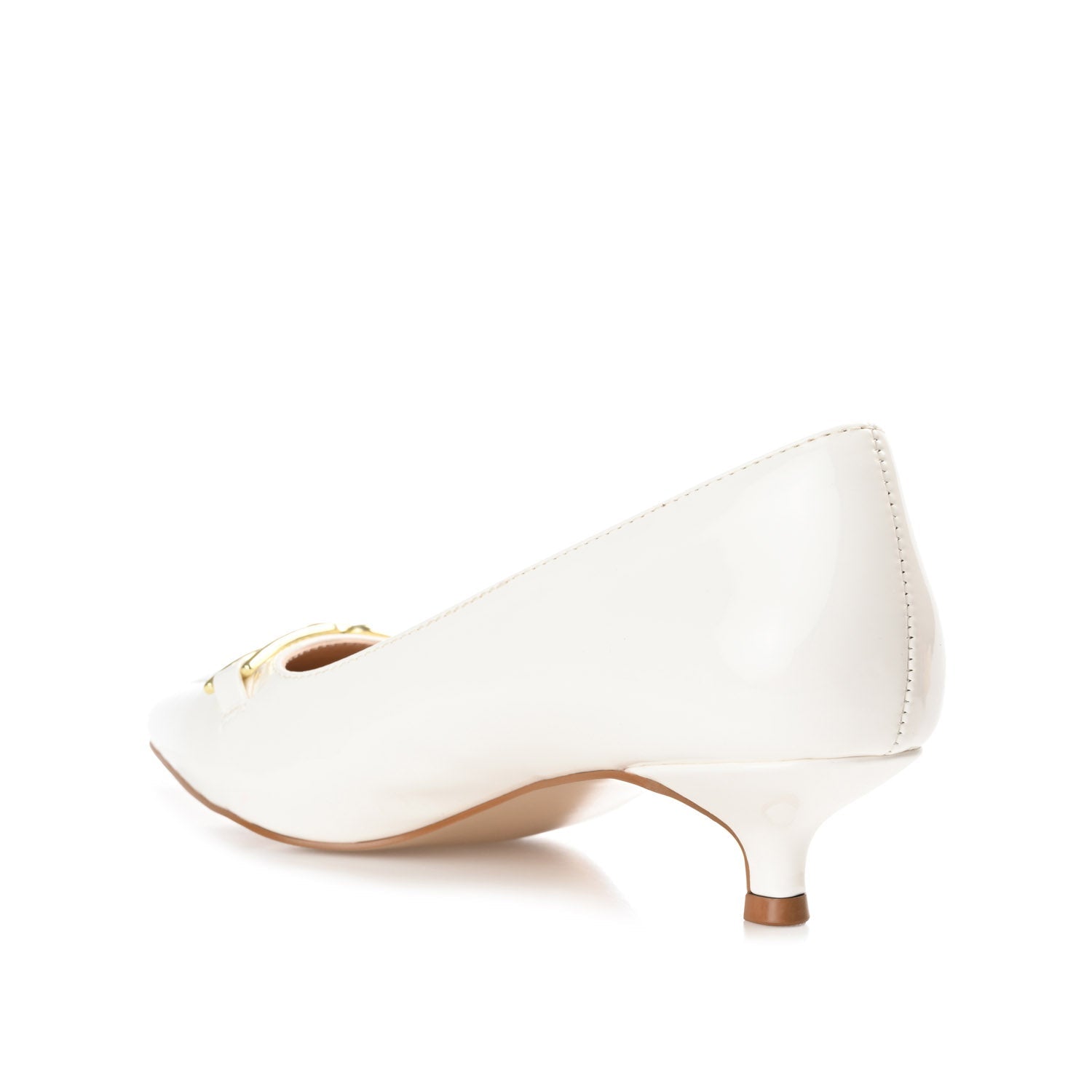 RUMI POINTED TOE KITTEN HEELS IN PATENT - White