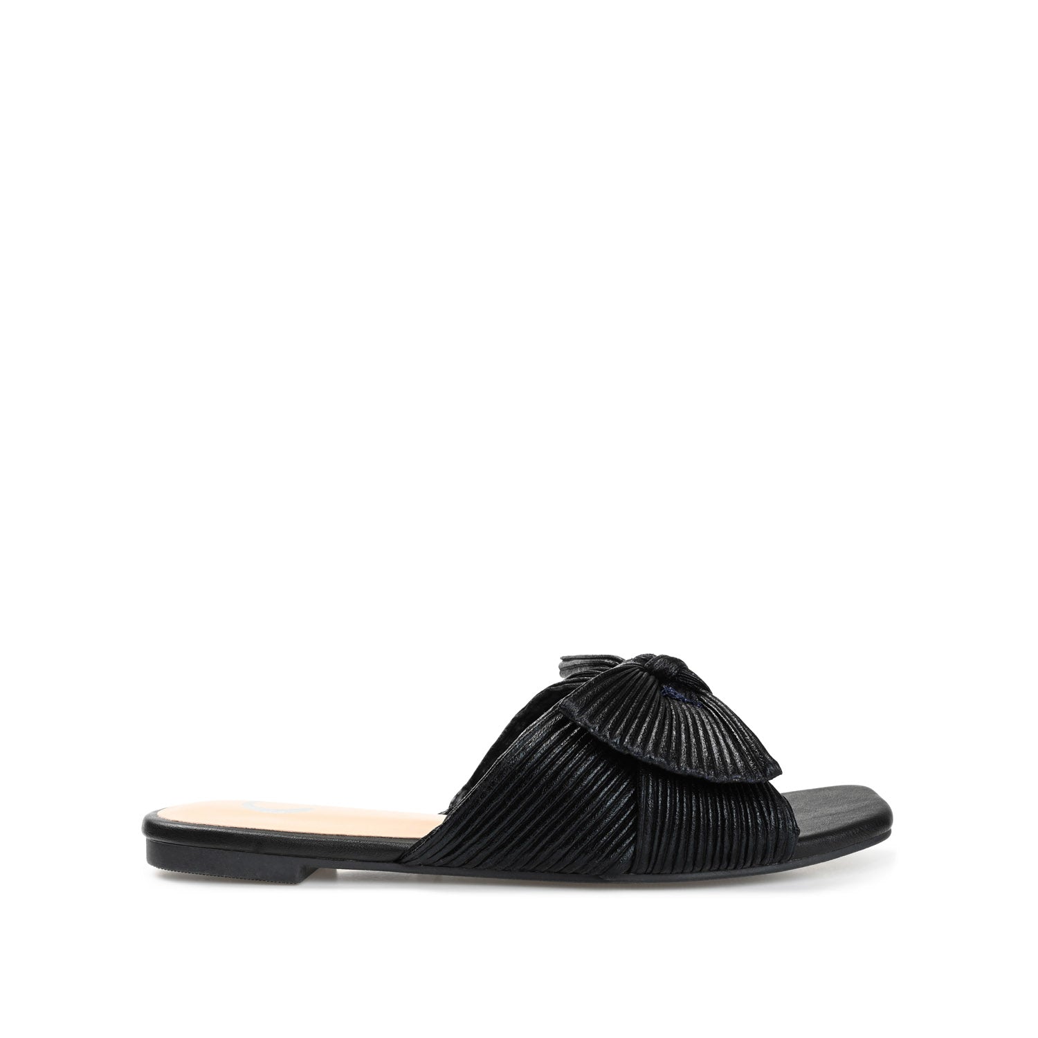 SERLINA PLEATED SLIDE SANDALS IN WIDE - Black