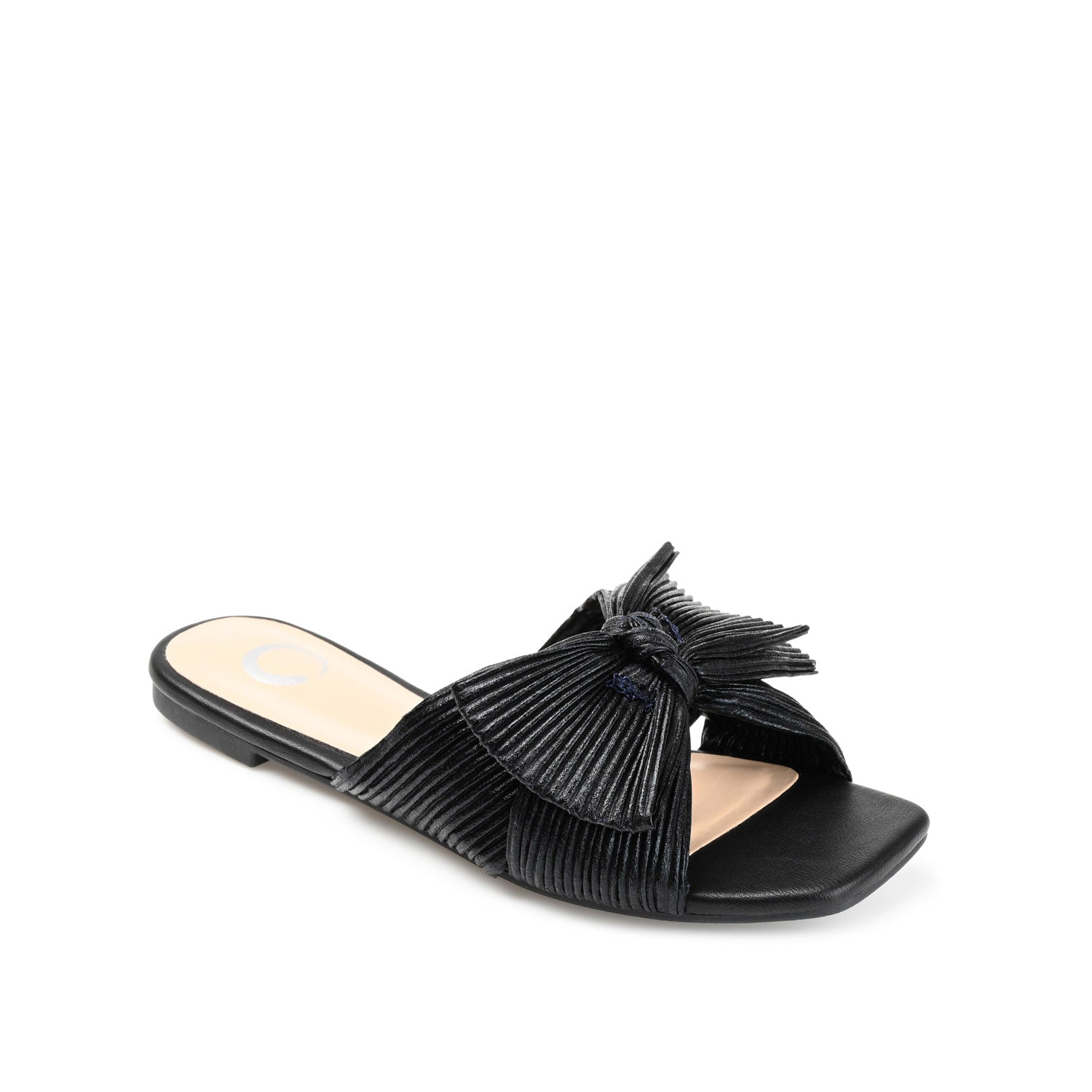 SERLINA PLEATED SLIDE SANDALS IN WIDE - Black