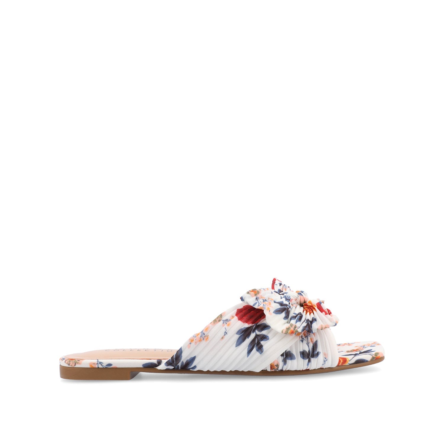 SERLINA PLEATED SLIDE SANDALS IN FOIL - Dark Floral Fabric